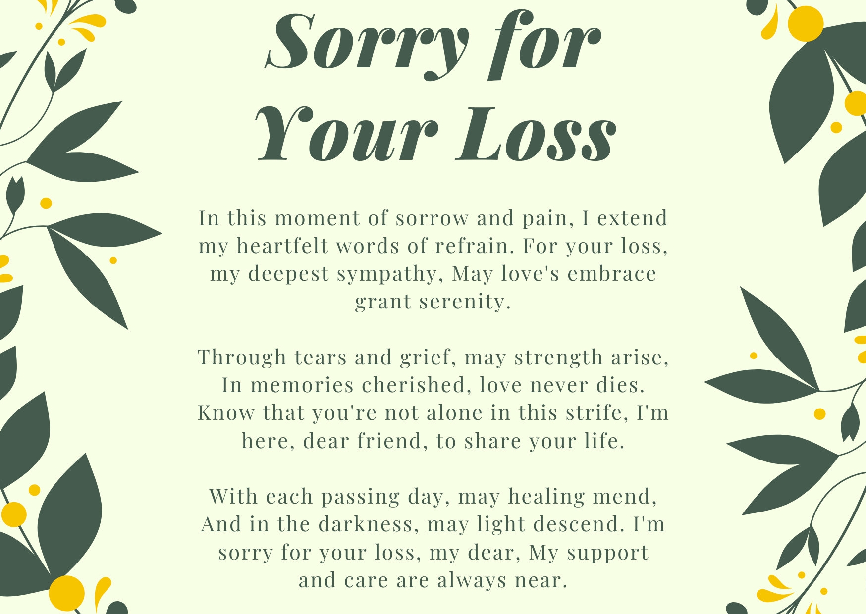 sorry for your loss card printable