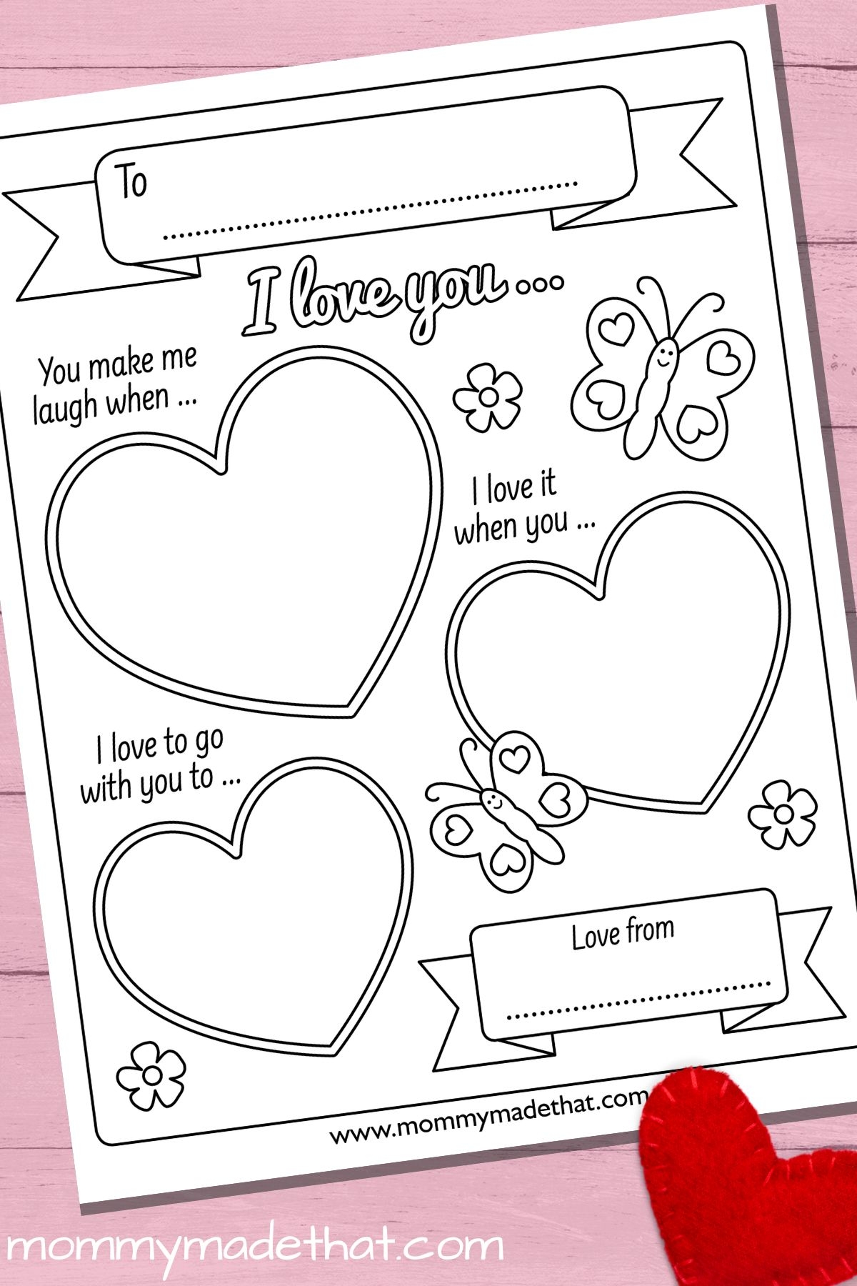 Printable I Love You Template Cute I Love You Because Activity