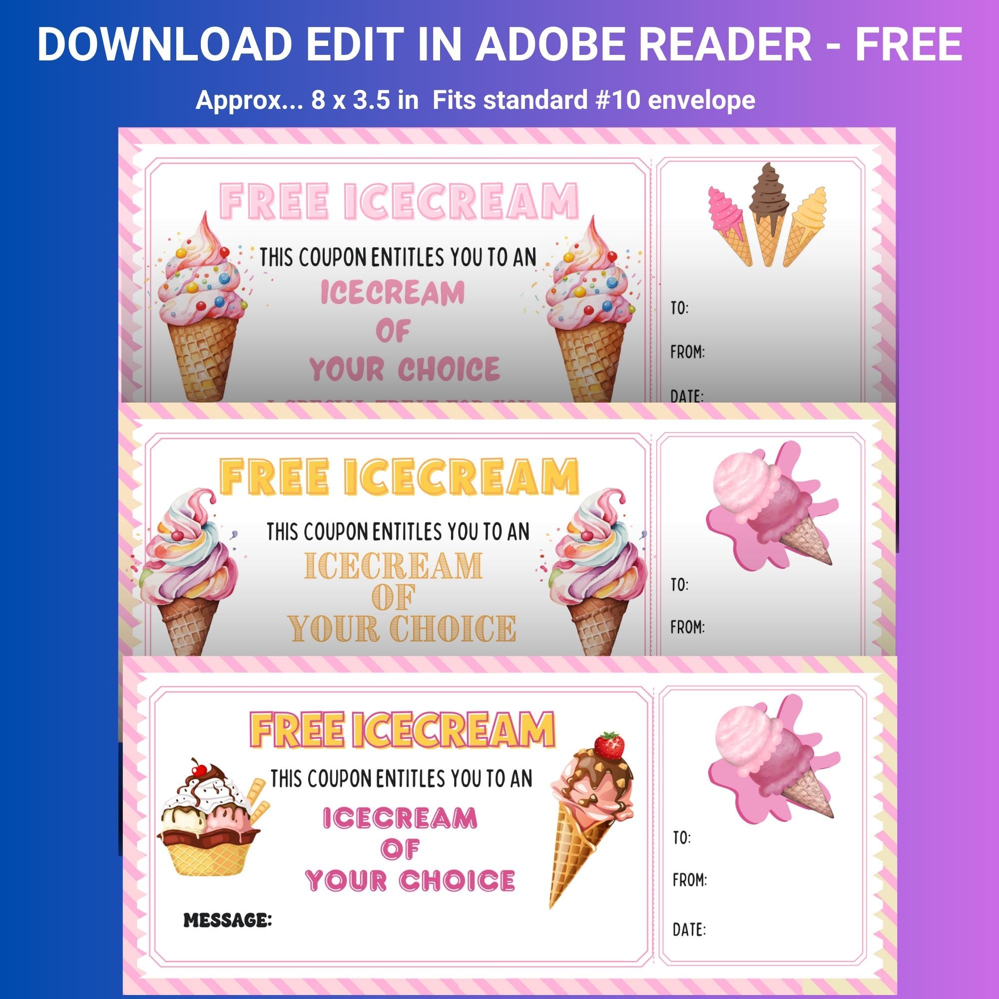 Printable Ice Cream Coupons Ice Cream Voucher Ice Cream Birthday Ice Cream Party Editable Coupon Etsy