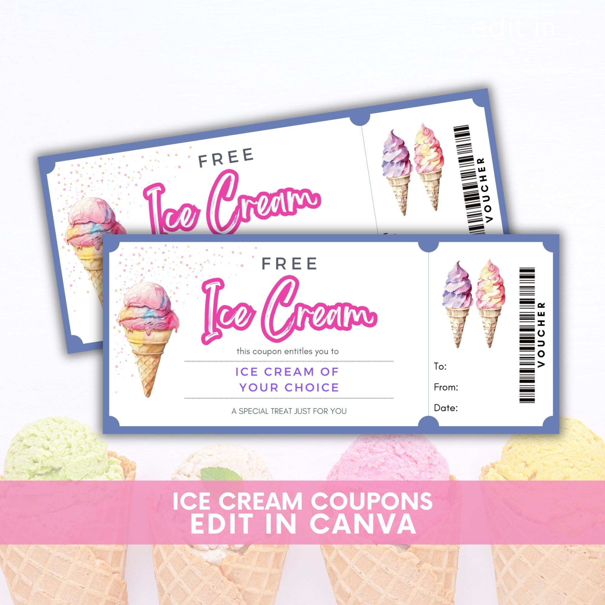 Printable Ice Cream Coupons Ice Cream Voucher Ice Cream Birthday Ice Cream Party Editable Coupon Etsy
