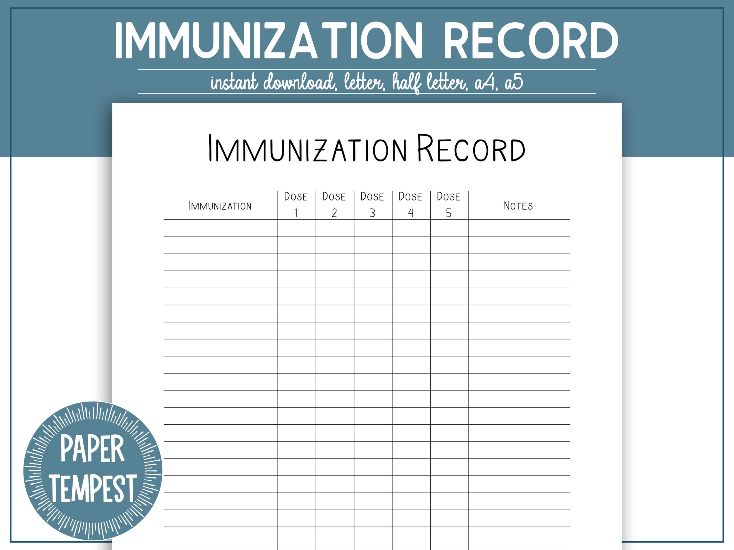 Printable Immunization Record Template Printable Vaccine Log 