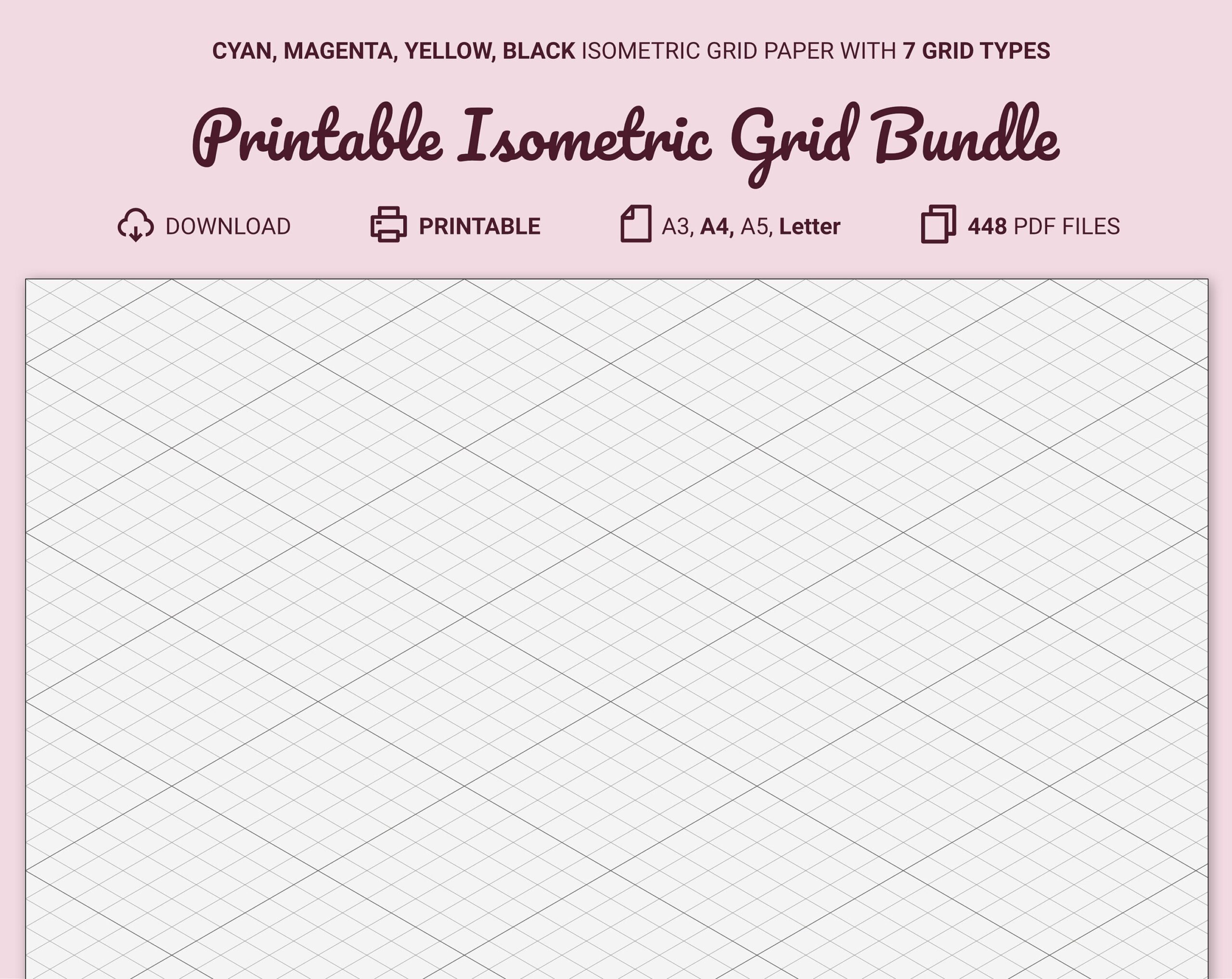 Printable Isometric Grid Paper Bundle A3 A4 A5 Letter Portrait U0026 Landscape Cyan Magenta Yellow Black Etsy