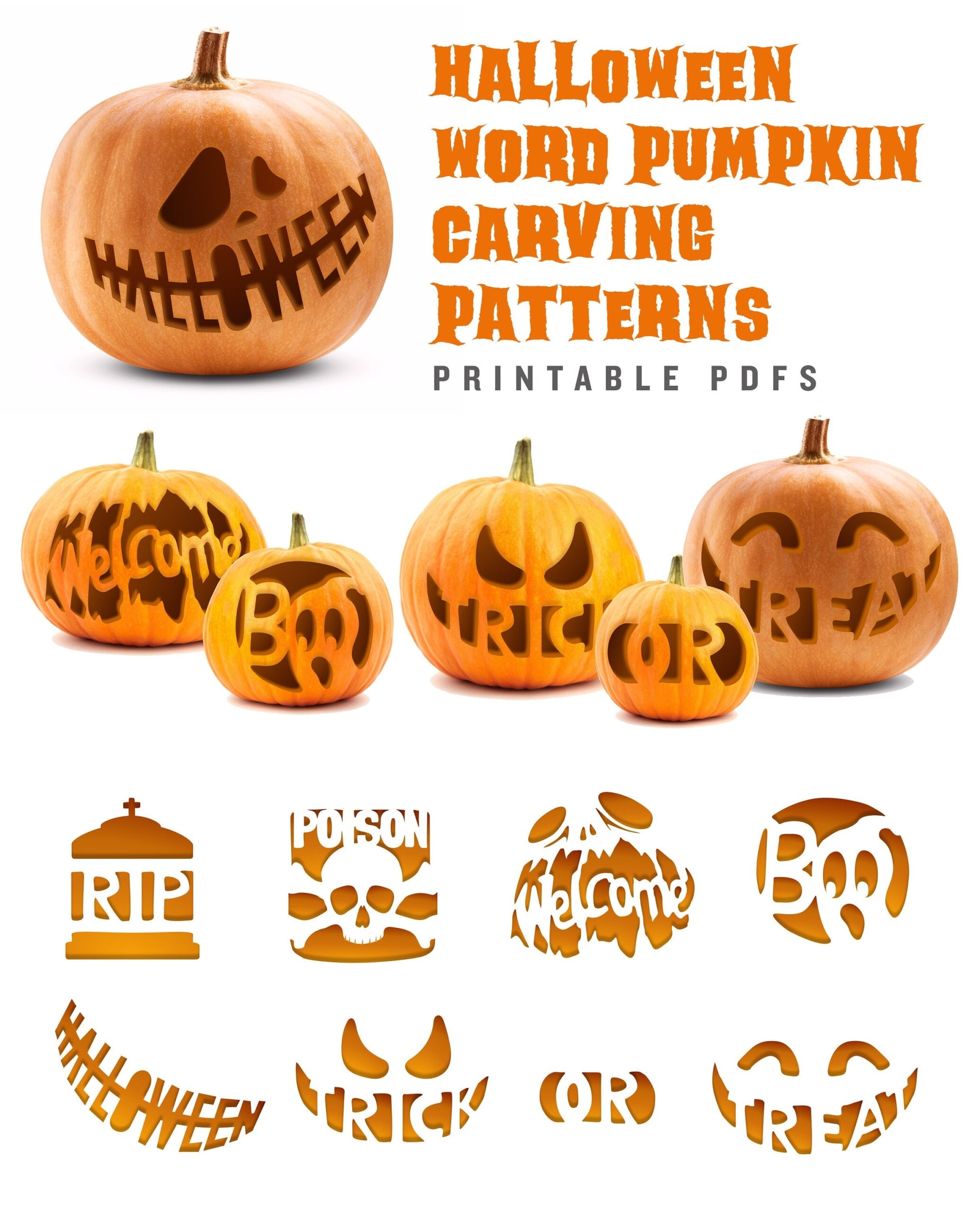 Printable Jack o lantern Patterns With 8 Halloween Words Includes Boo Trick Or Treat Poison Welcome And Other Easy Pumpkin Patterns Etsy