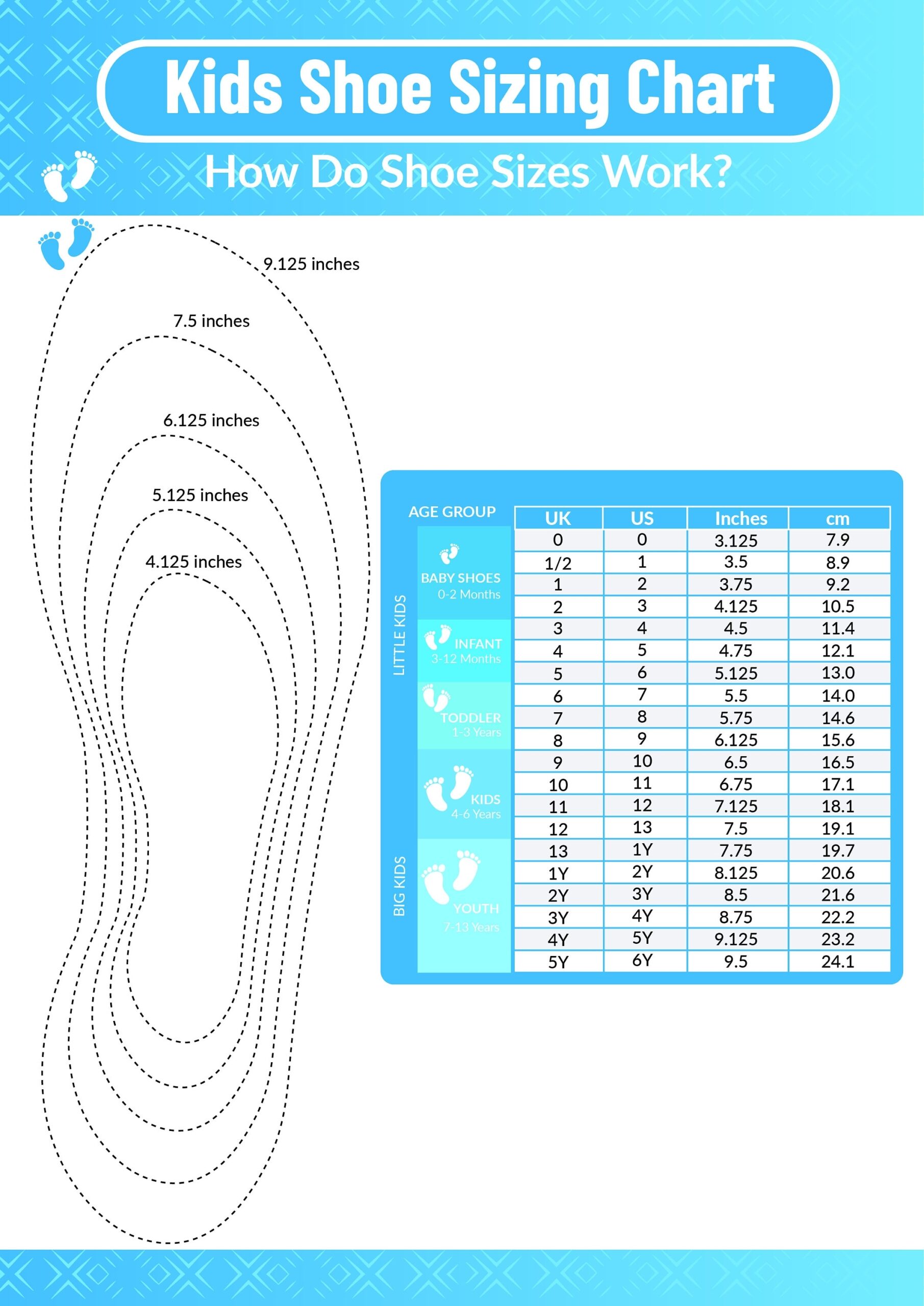 Printable Kids Shoe Sizing Chart Accurate Sizing For Happy 