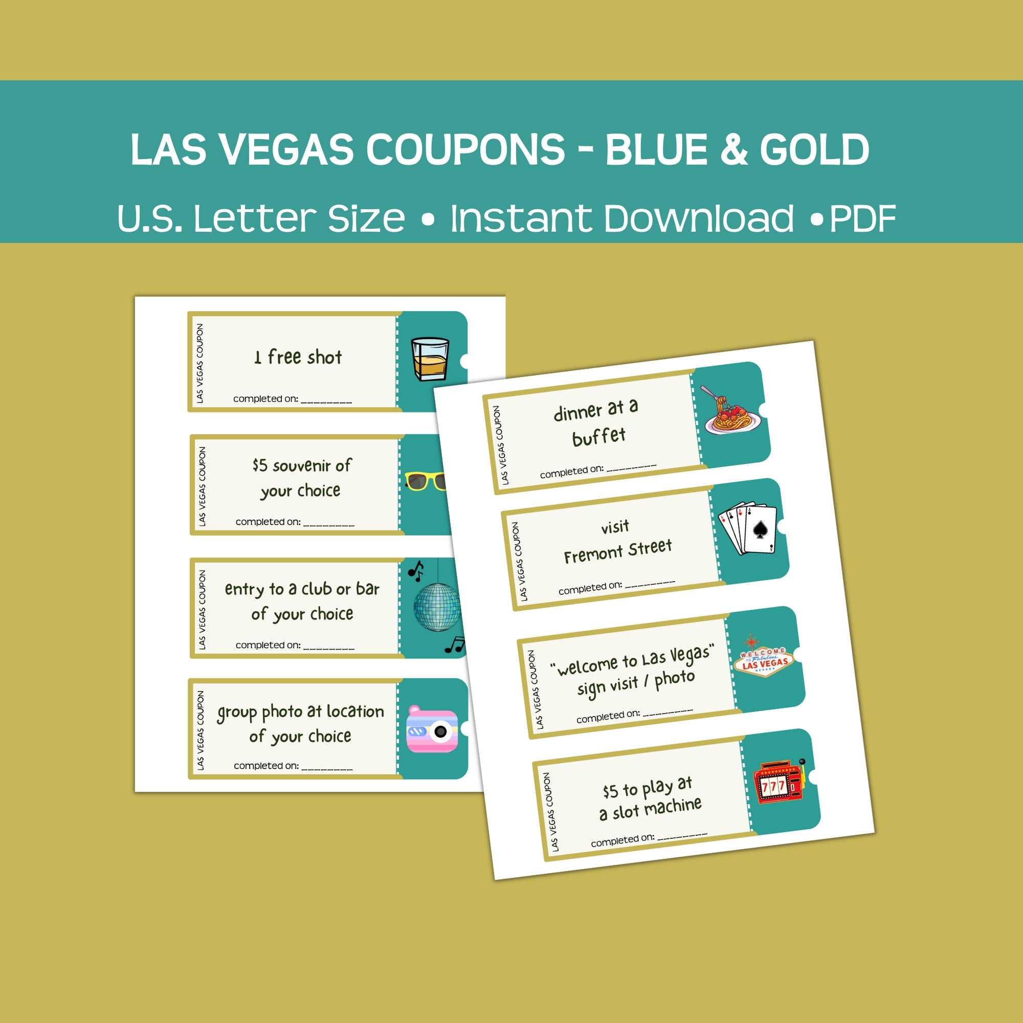 Printable Las Vegas Coupons Blue And Gold Fun Affordable Party 