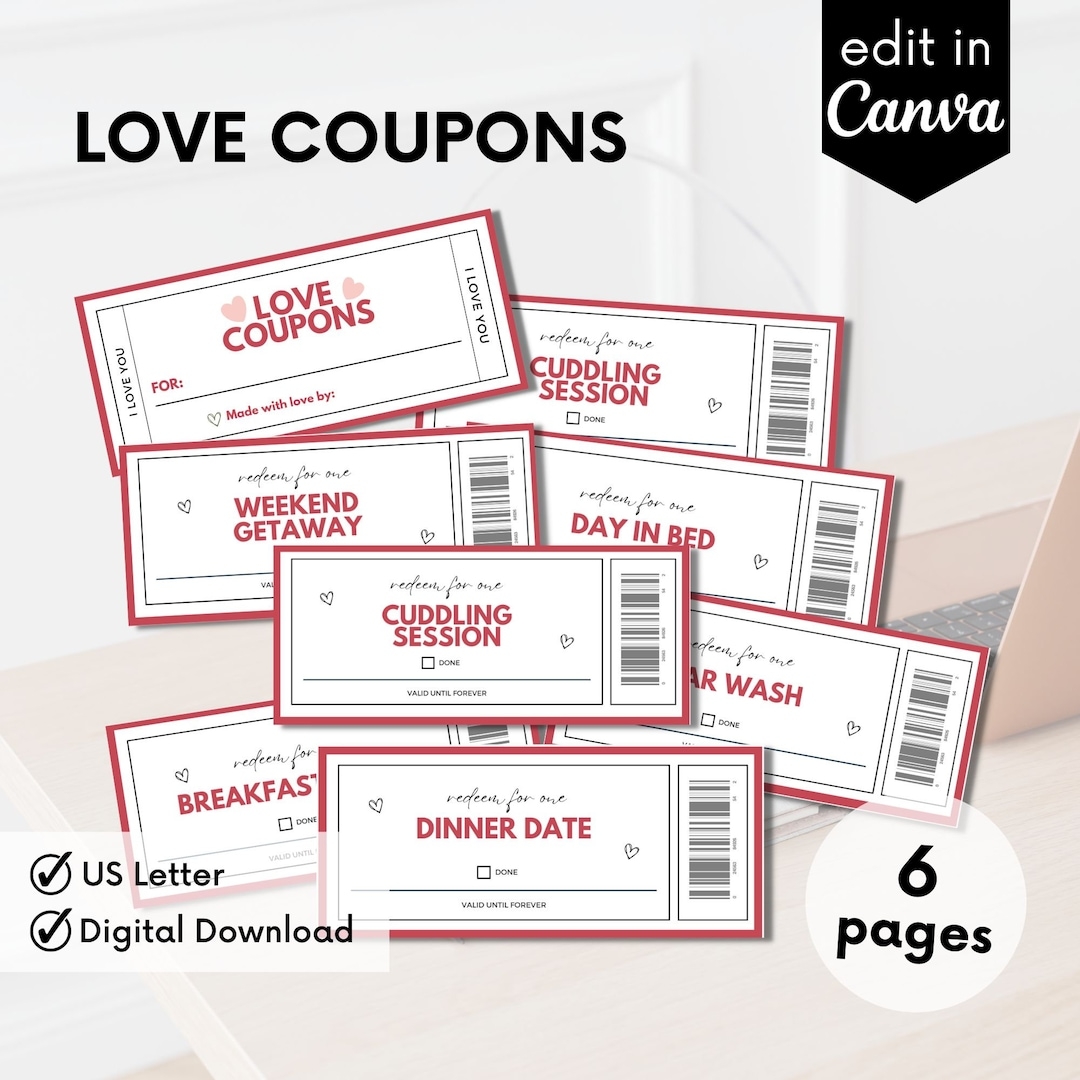 Printable Love Coupon Book Love Coupons For Her Anniversary Birthday Valentine s Gift Diy Gift Love Vouchers Etsy