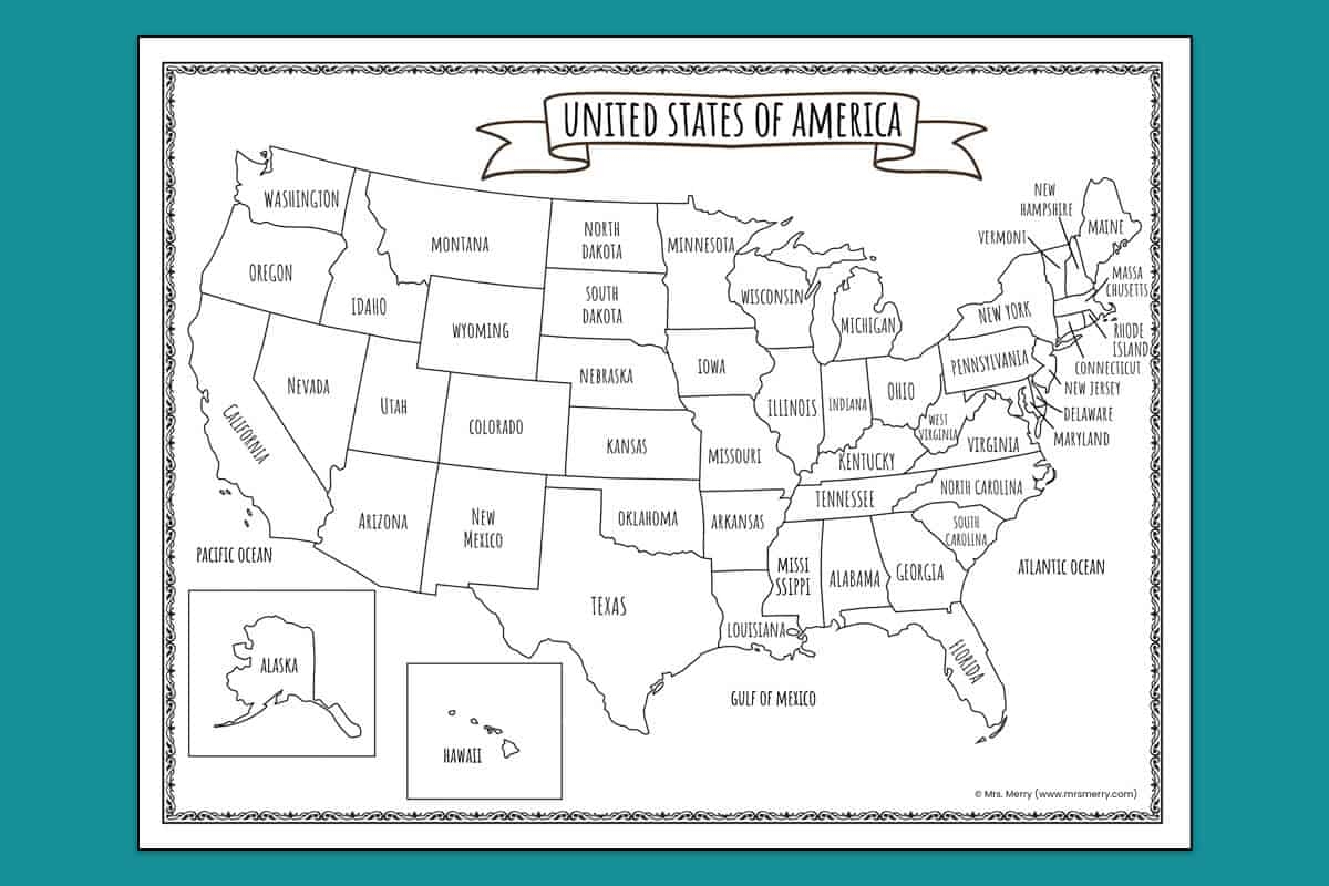 Printable Map Of The United States Mrs Merry Printable Map Of The United States Mrs Merry