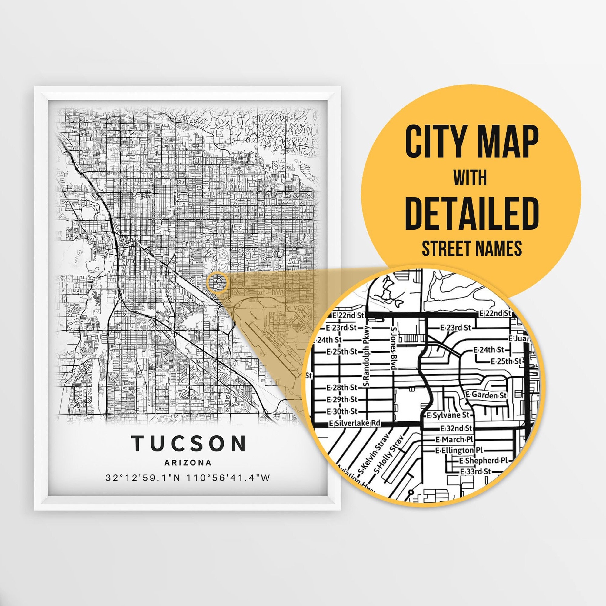 Printable Map Of Tucson Arizona USA With Street Names Instant Download City Map Travel Gift City Poster Road Map Print Map Art Etsy Printable Map Of Tucson Arizona USA With Street Names Instant Download City Map Travel Gift City Poster Road Map Print Map Art Etsy
