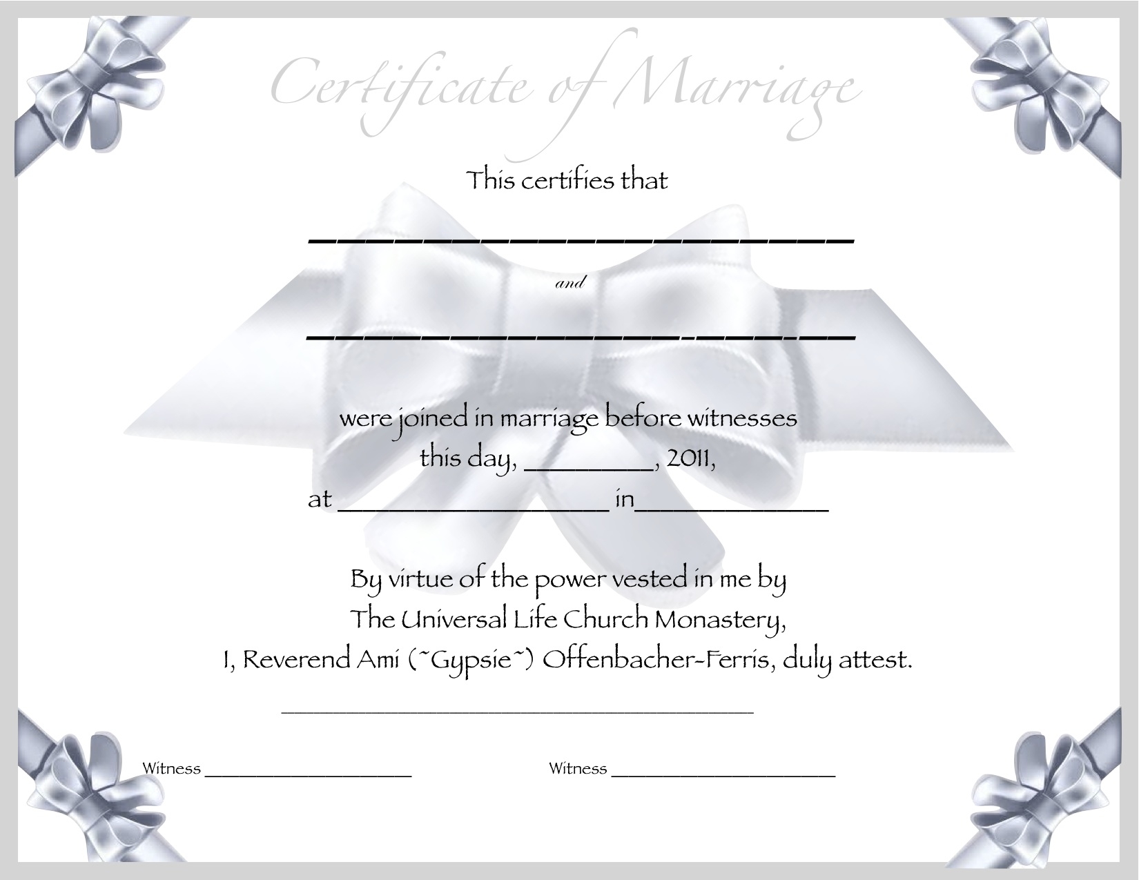 Printable Marriage Certificate Printable Party Favors