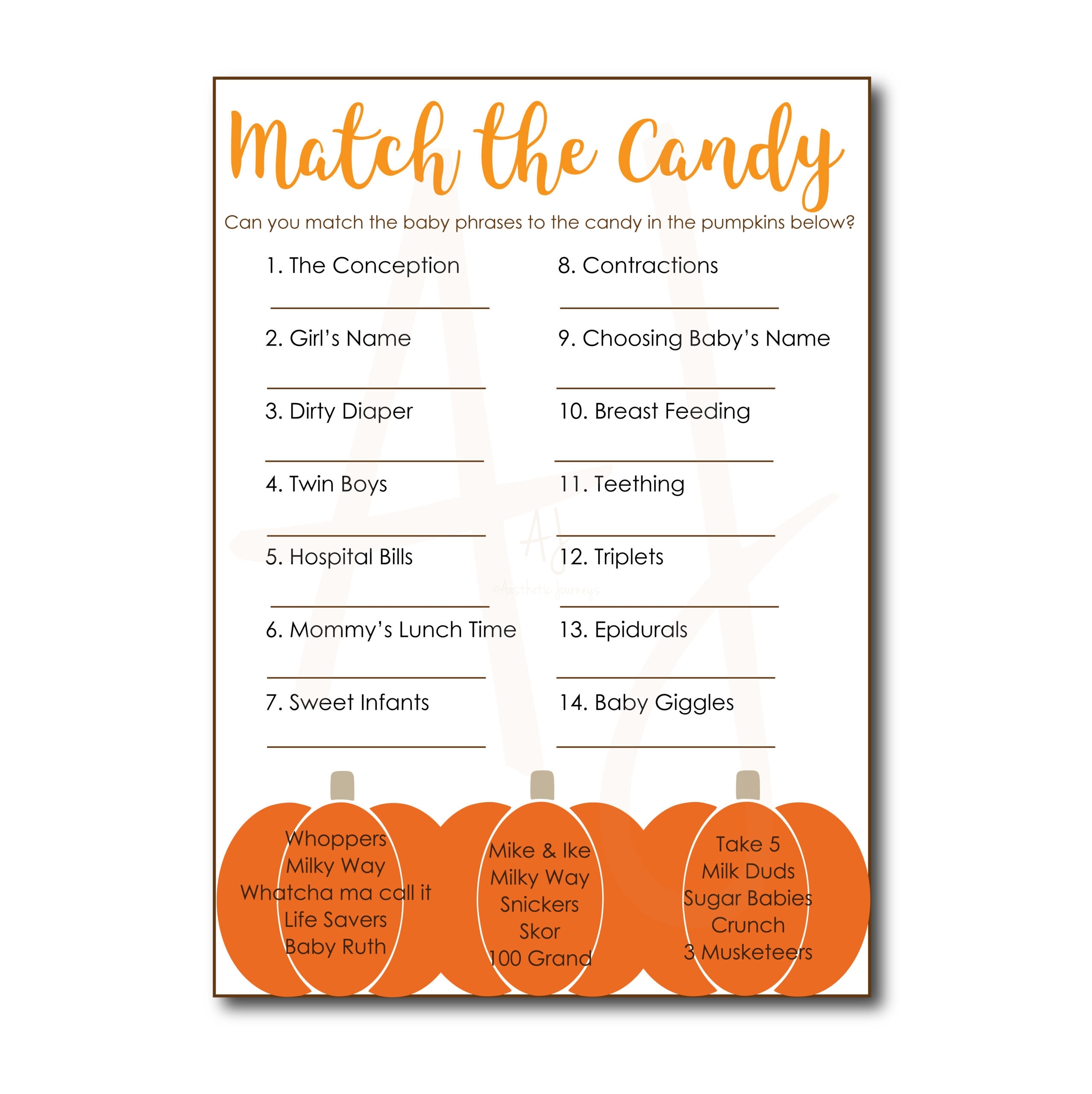Printable Match The Candy Baby Shower Game AJ Designs
