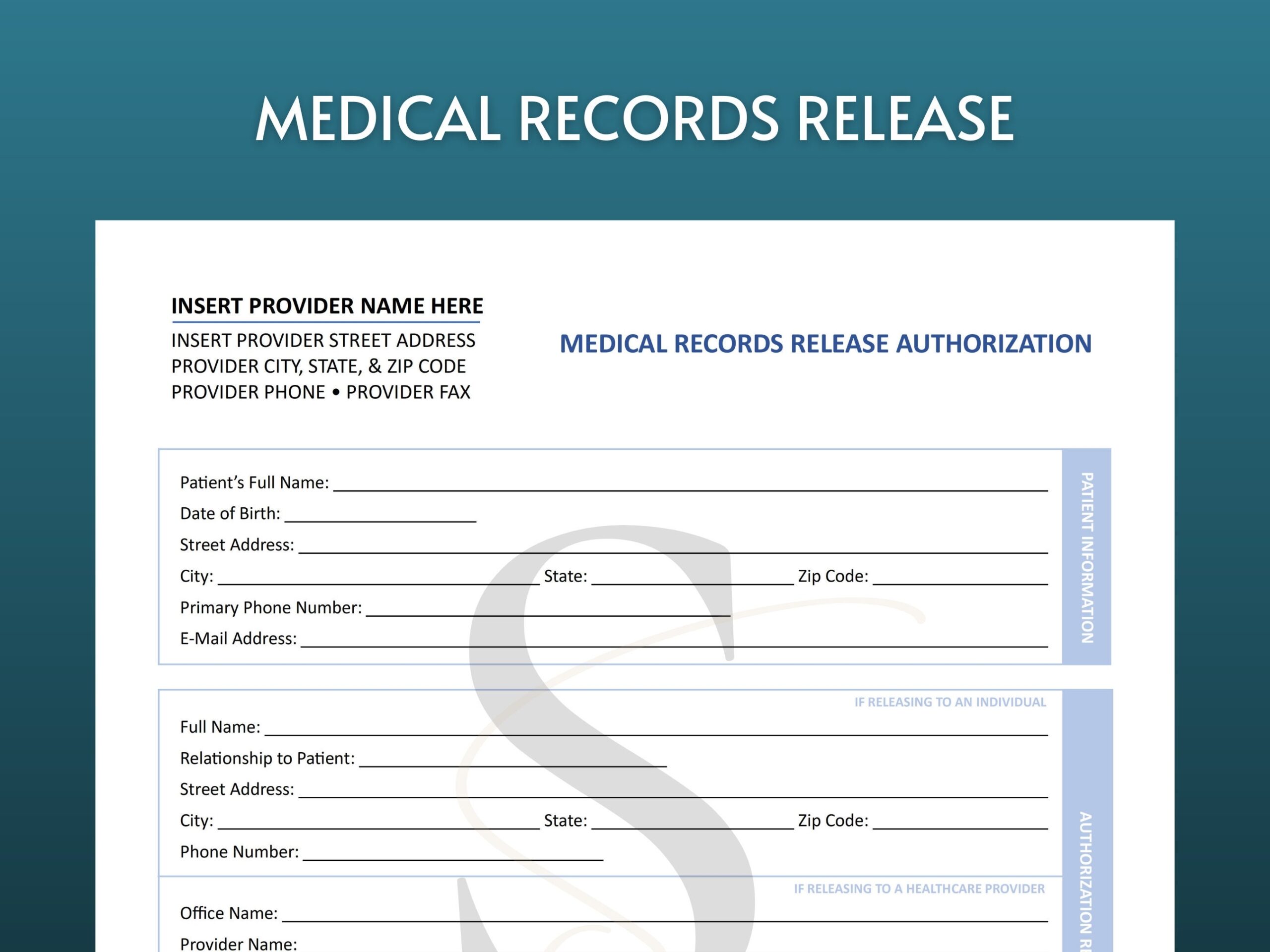 Printable Medical Records Release Authorization Digital Download Medical Records Medical Office Form Template Release Of Information Form Etsy Canada