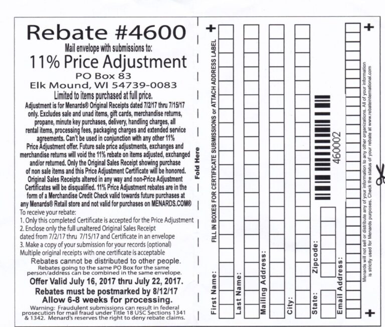 Printable Menards Rebate Form Printable Design Resources