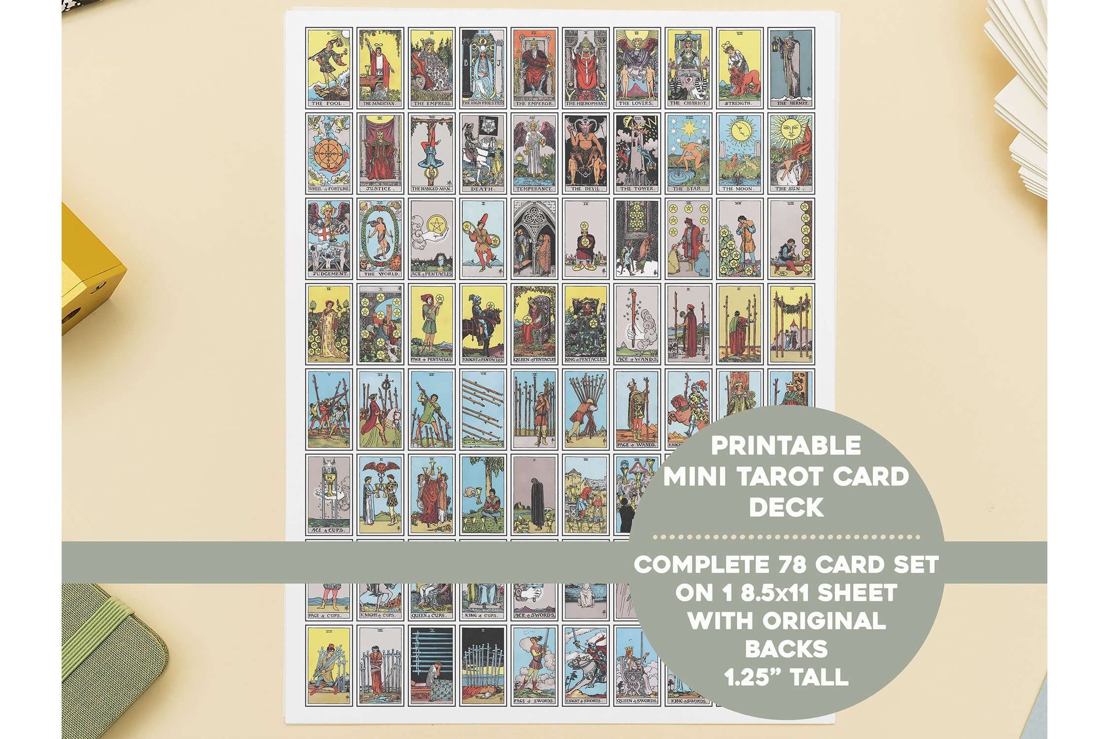 Printable Mini Tarot Card Full Deck Color 8 5x11 Sheet