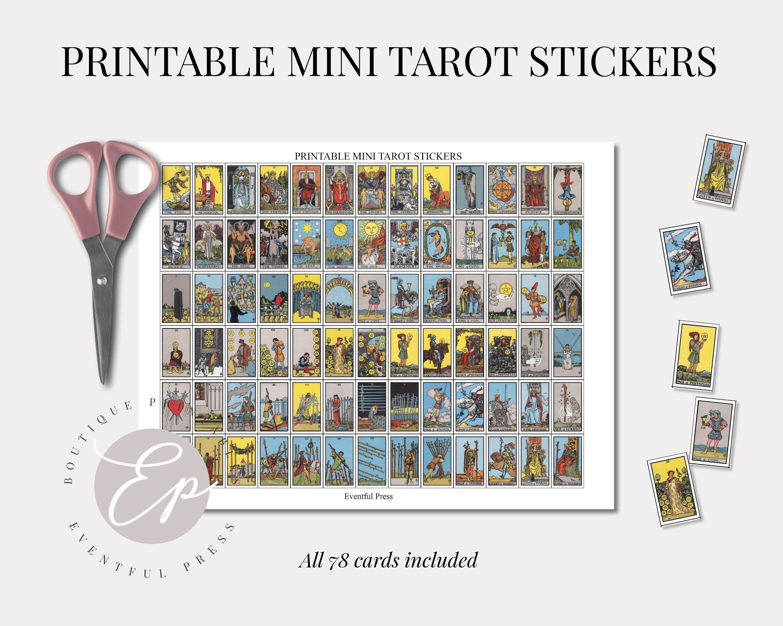 Printable Mini Tarot Card Stickers All 78 Cards On Single Page Great For Tarot Journaling Digital File INSTANT DOWNLOAD Etsy