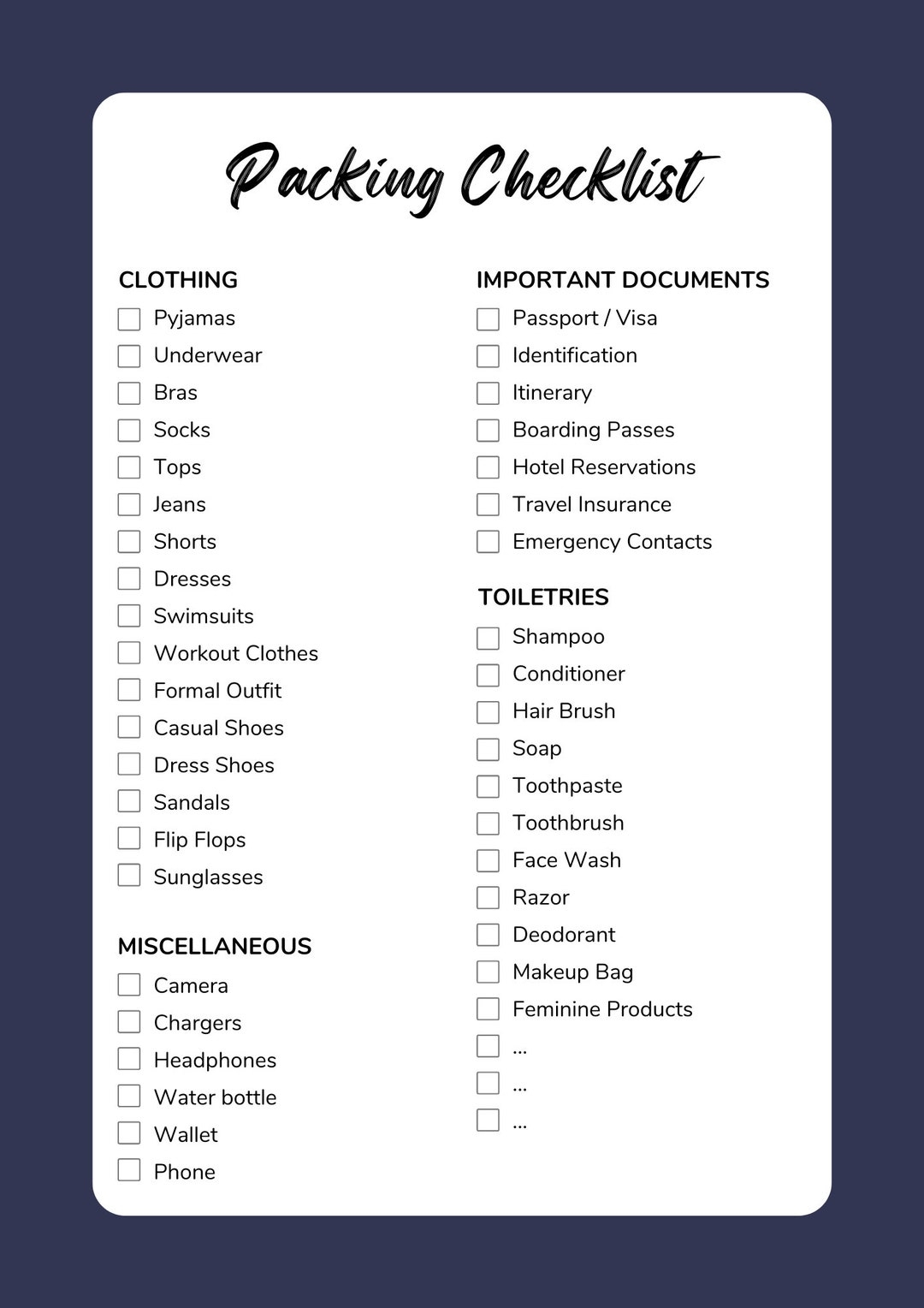 vacation to do list printable