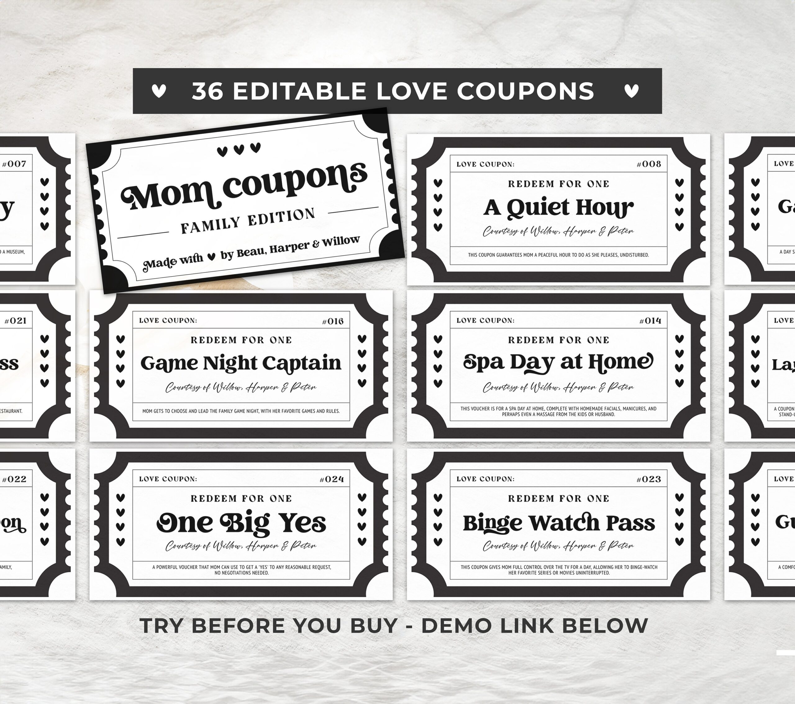 Printable Mom Coupons Mother s Day Gift Birthday Gift For Mom Mother s Day Gift EDITABLE TEMPLATE Etsy