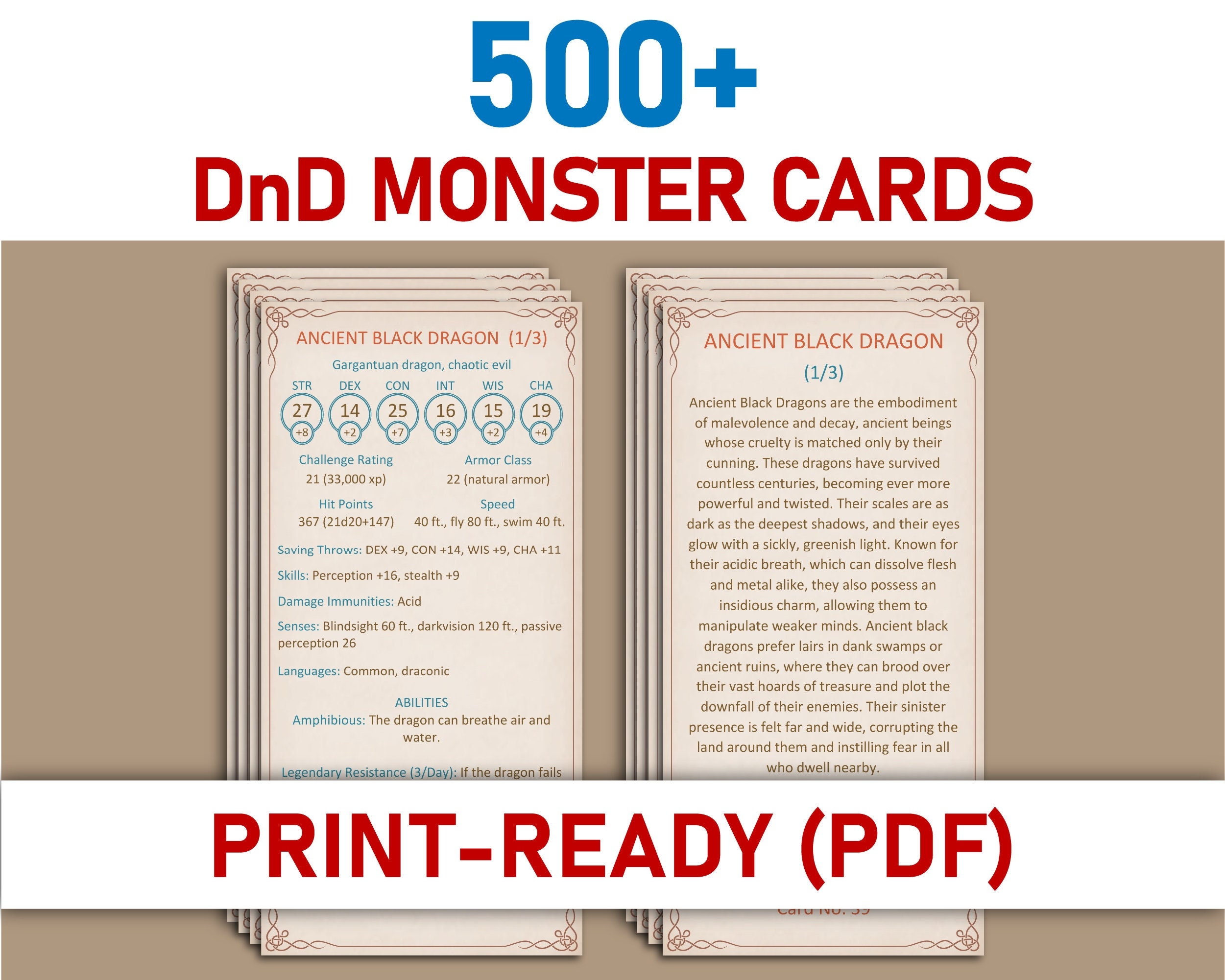 Printable Monster Cards PDF Bundle Complete SRD5 1 Collection 