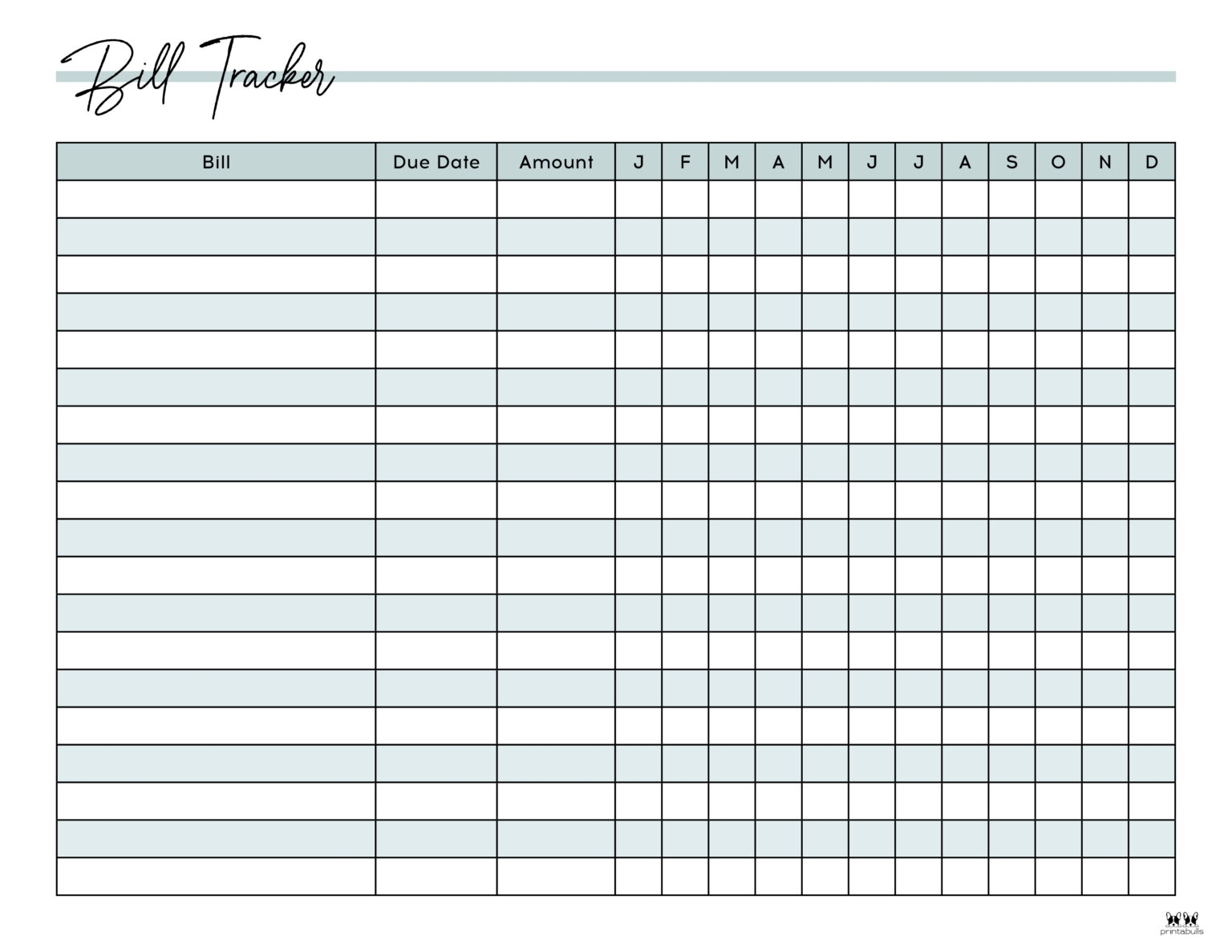 bill tracker template free printable