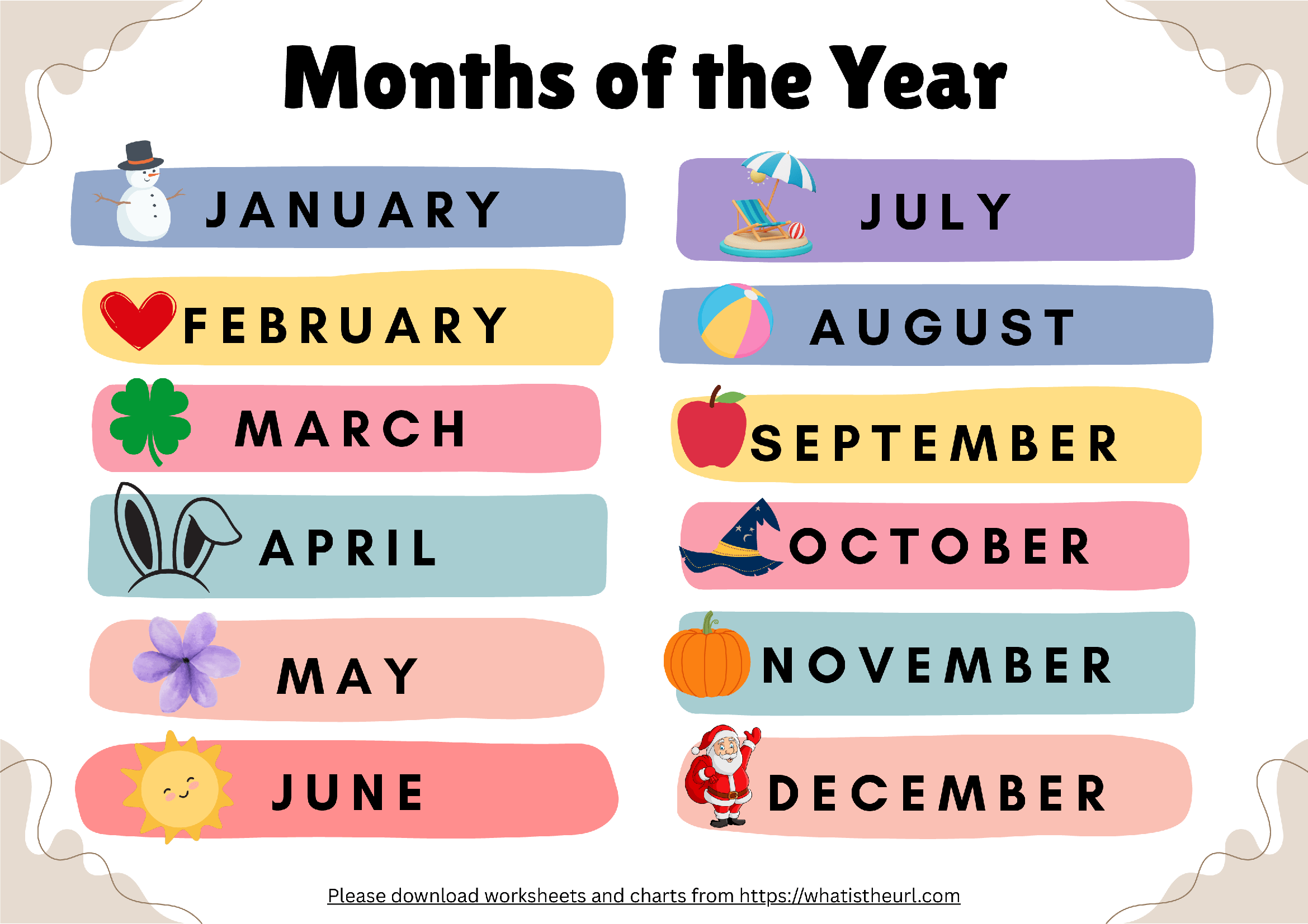 Printable Months Of The Year Chart Your Home Teacher