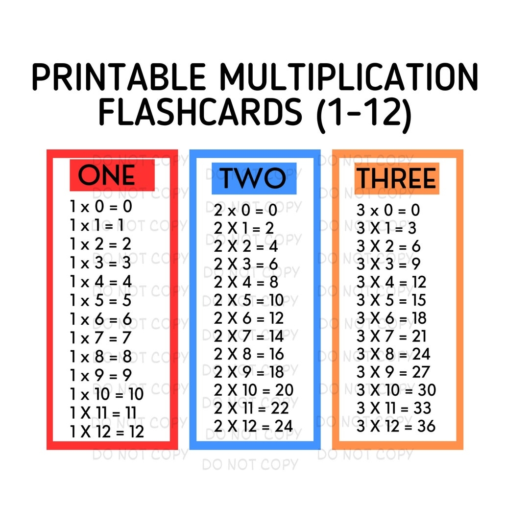 Printable Multiplication Flashcards 1 12 Multiplication Bookmarks times Table Flashcards Math Flashcards School Flashcards Etsy UK
