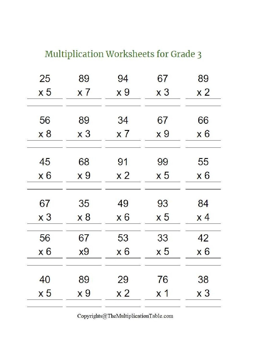 Printable Multiplication Worksheets For Grade 3 The Multiplication Table