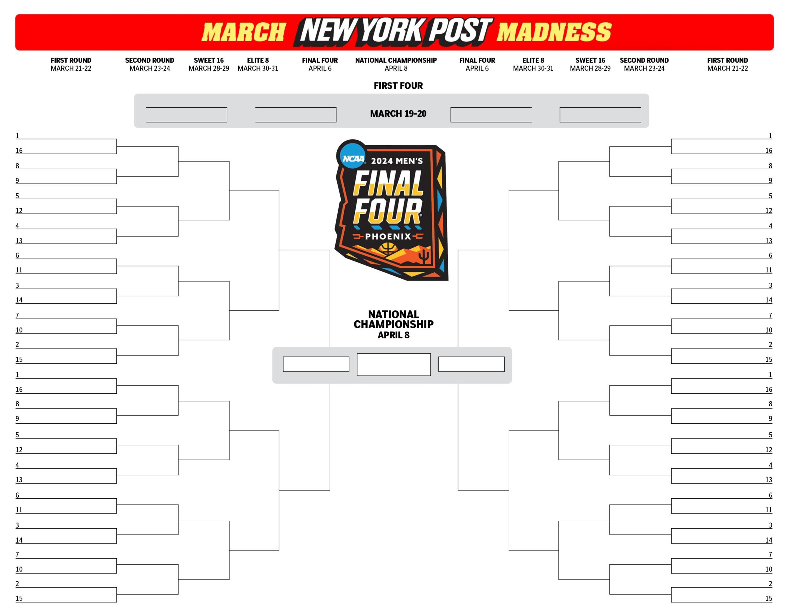 Printable NCAA Bracket Full 2024 March Madness Field Printable NCAA Bracket Full 2024 March Madness Field