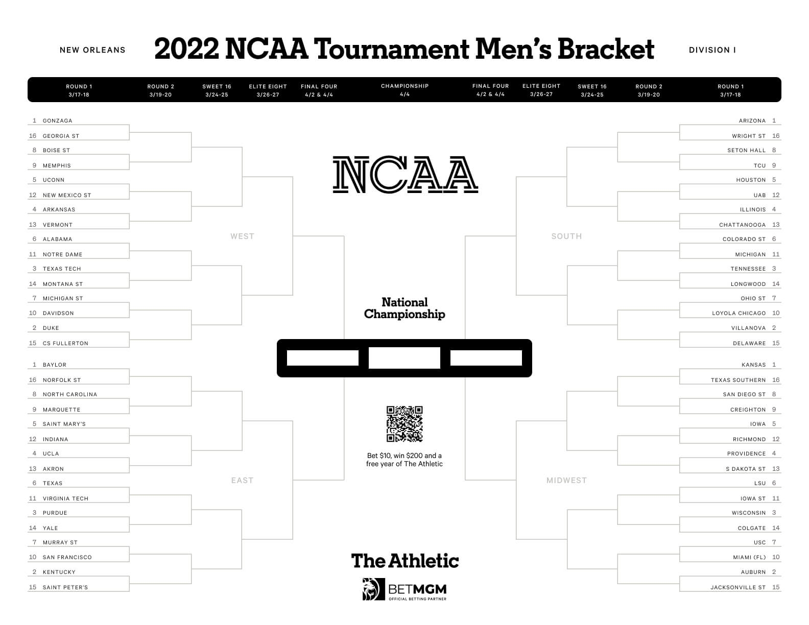 ncaa basketball printable bracket