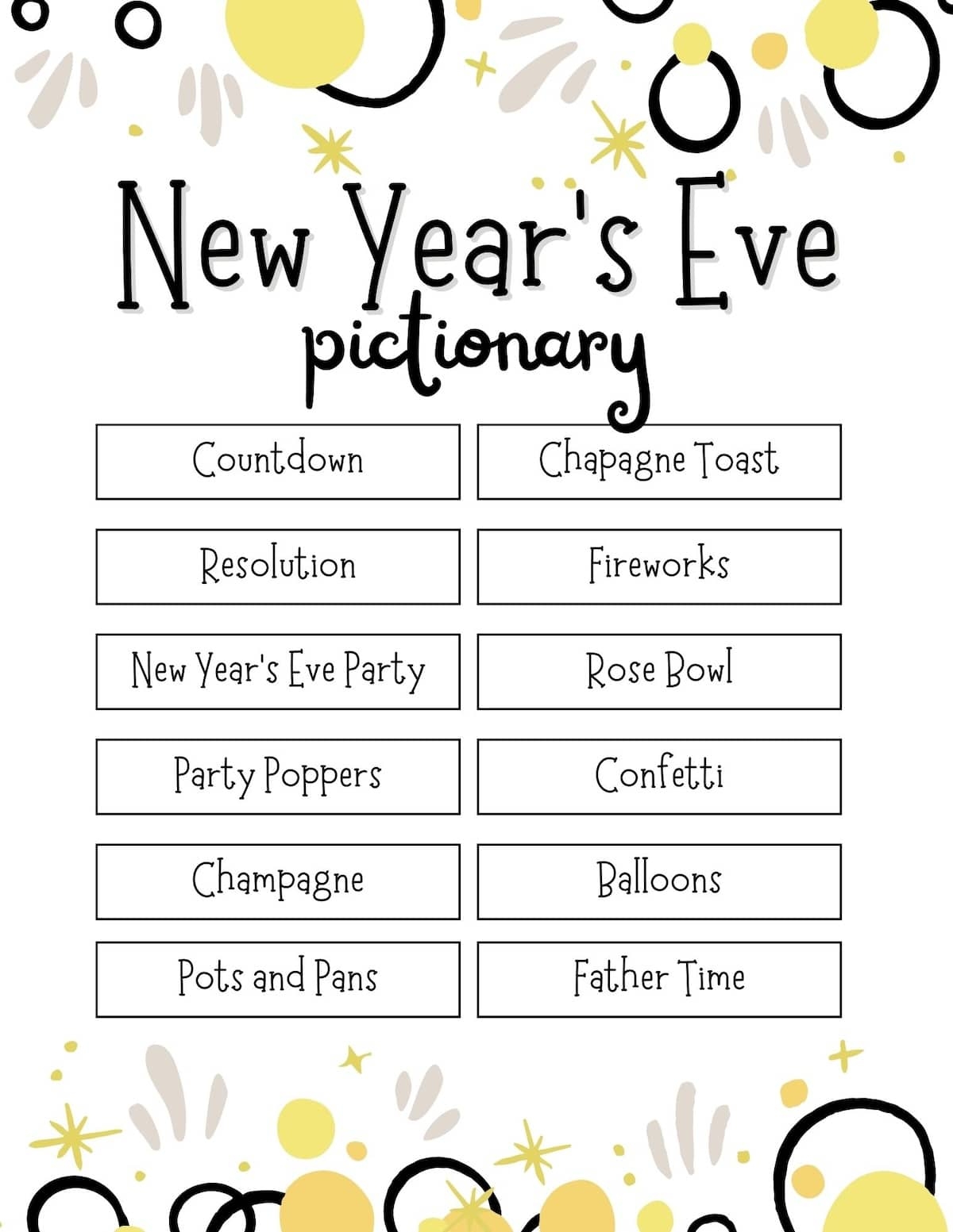 new years eve printables games free