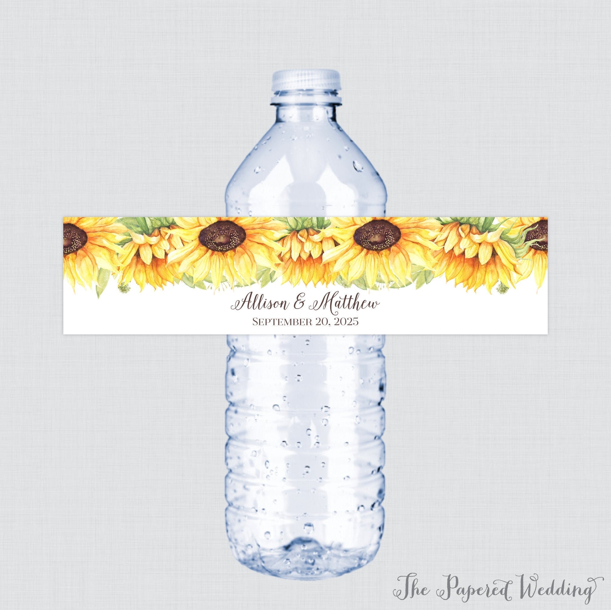 Printable OR Printed Sunflower Wedding Water Bottle Labels 