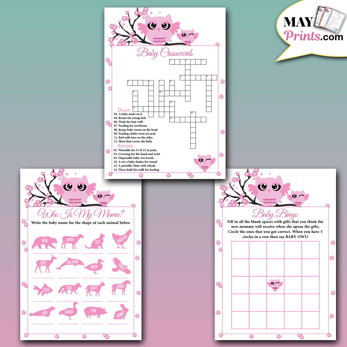 Printable Owl Baby Shower Games For Baby Girls
