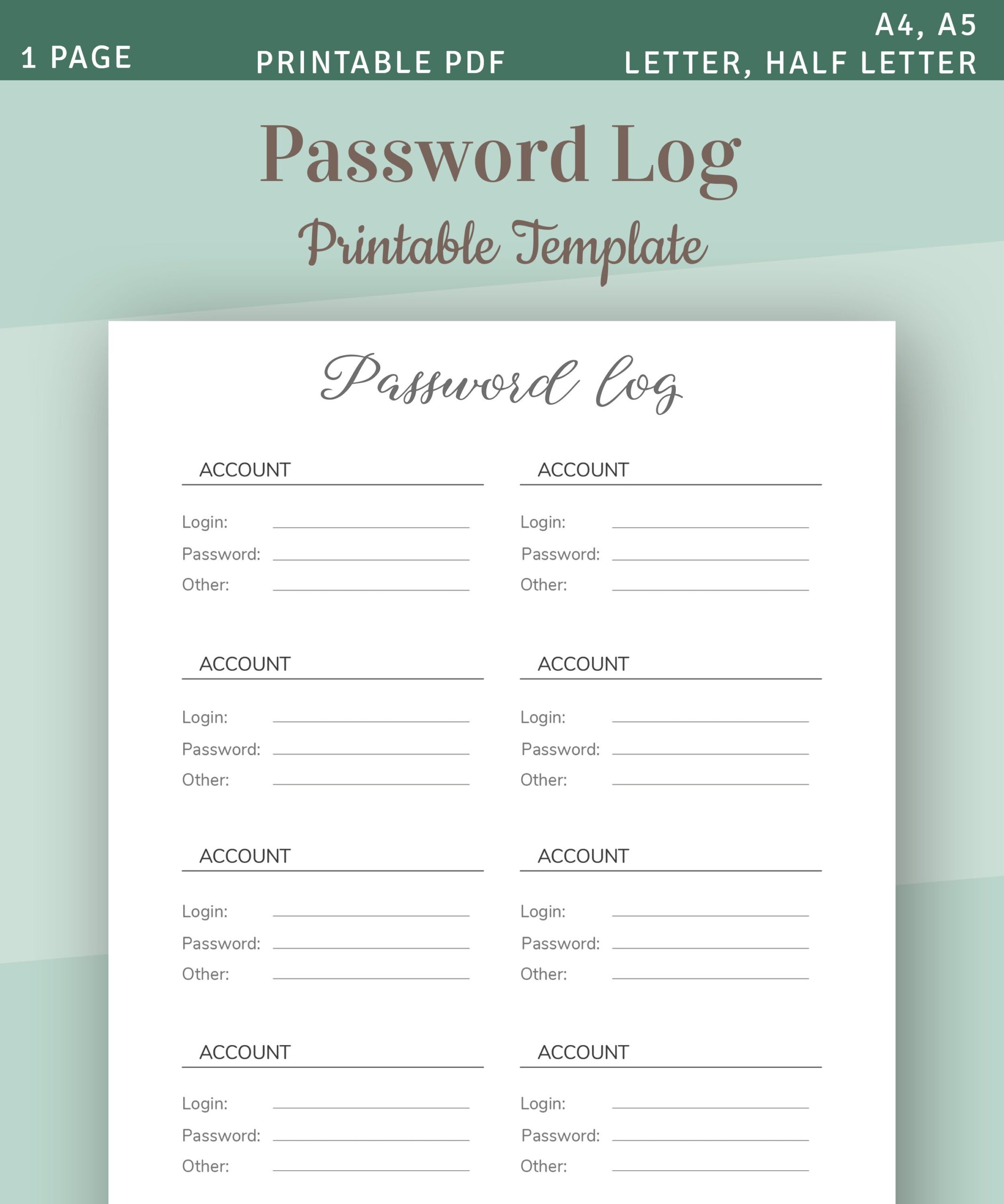 Printable Password Keeper Template Password Tracker Page 