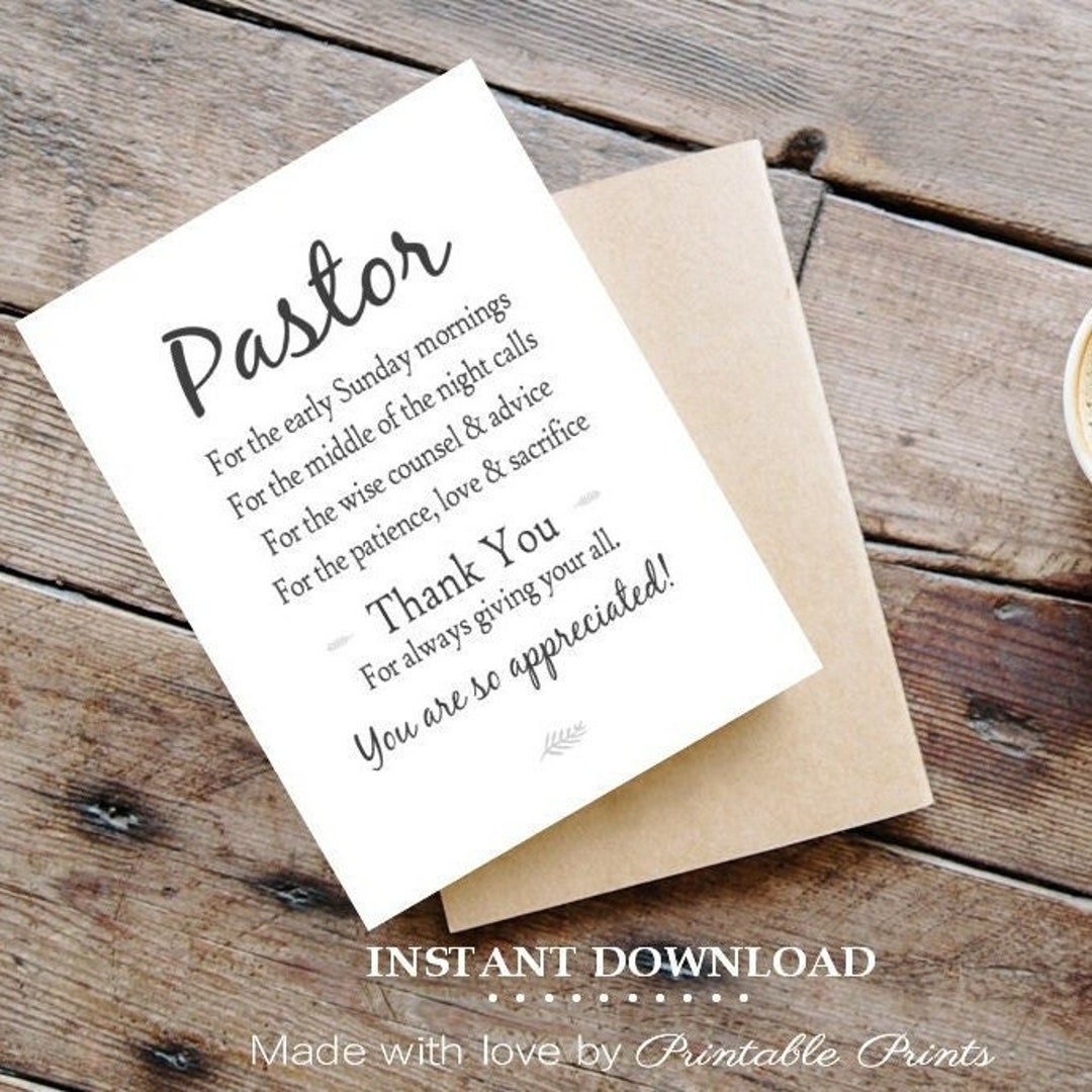 Printable PASTOR APPRECIATION Card 5x7 CARD Gift For Pastor Thank You Instant Download White Card Template Jpeg File Quick Etsy