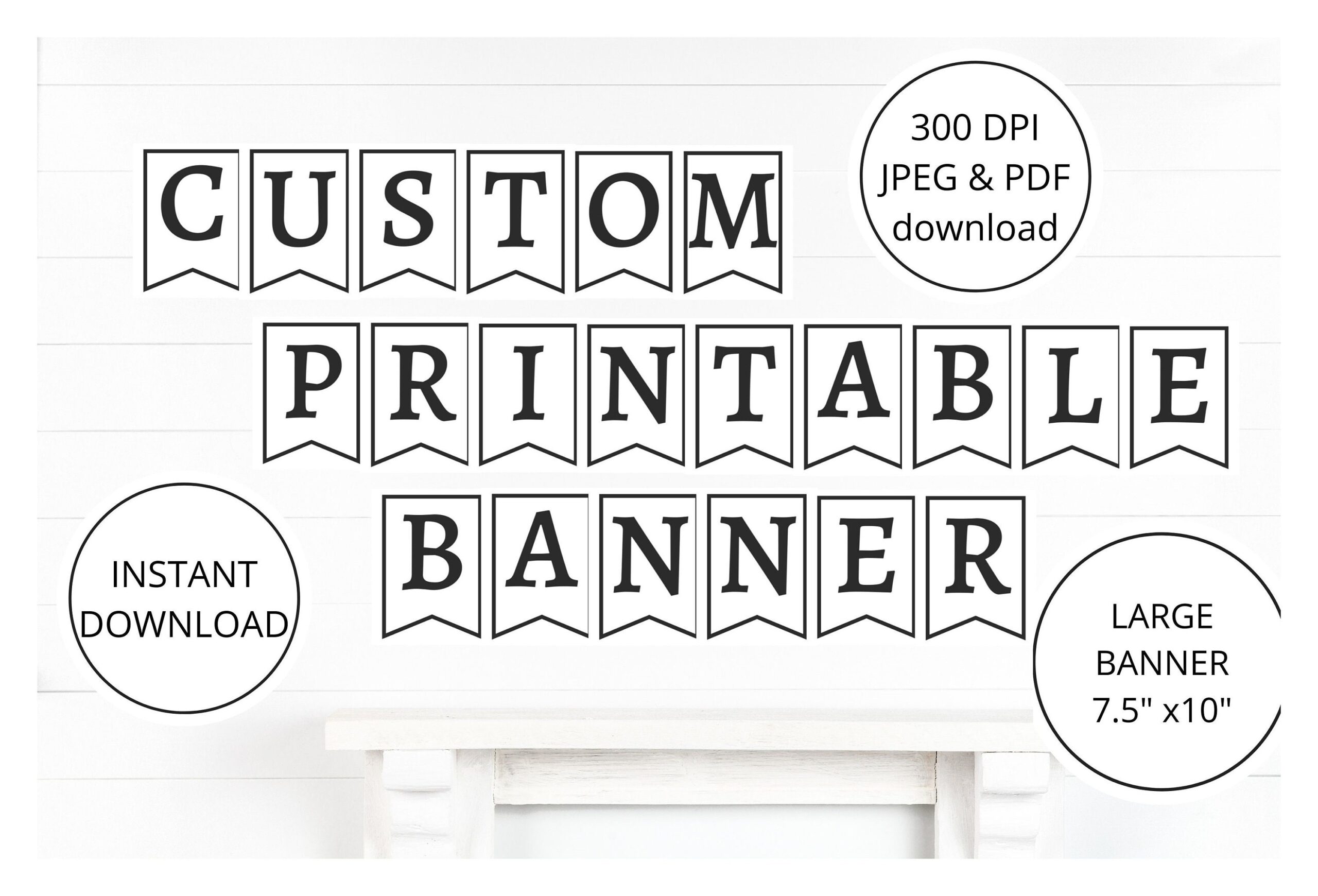 Printable PDF BANNER Printable Alphabet Letter Banner Printable Swallowtail Banner Bunting Banner Black And White Banner A Z Banner Etsy