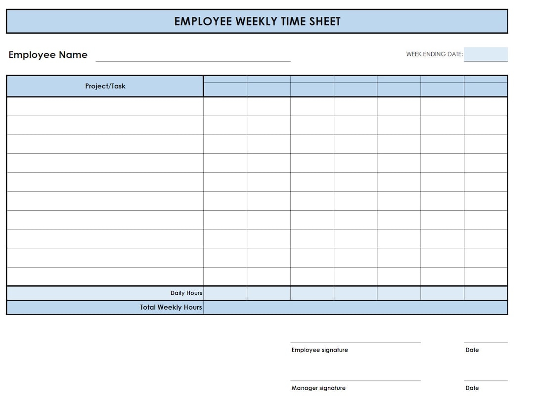 Printable PDF Weekly Timesheet Multi Projects Tasks Printable 