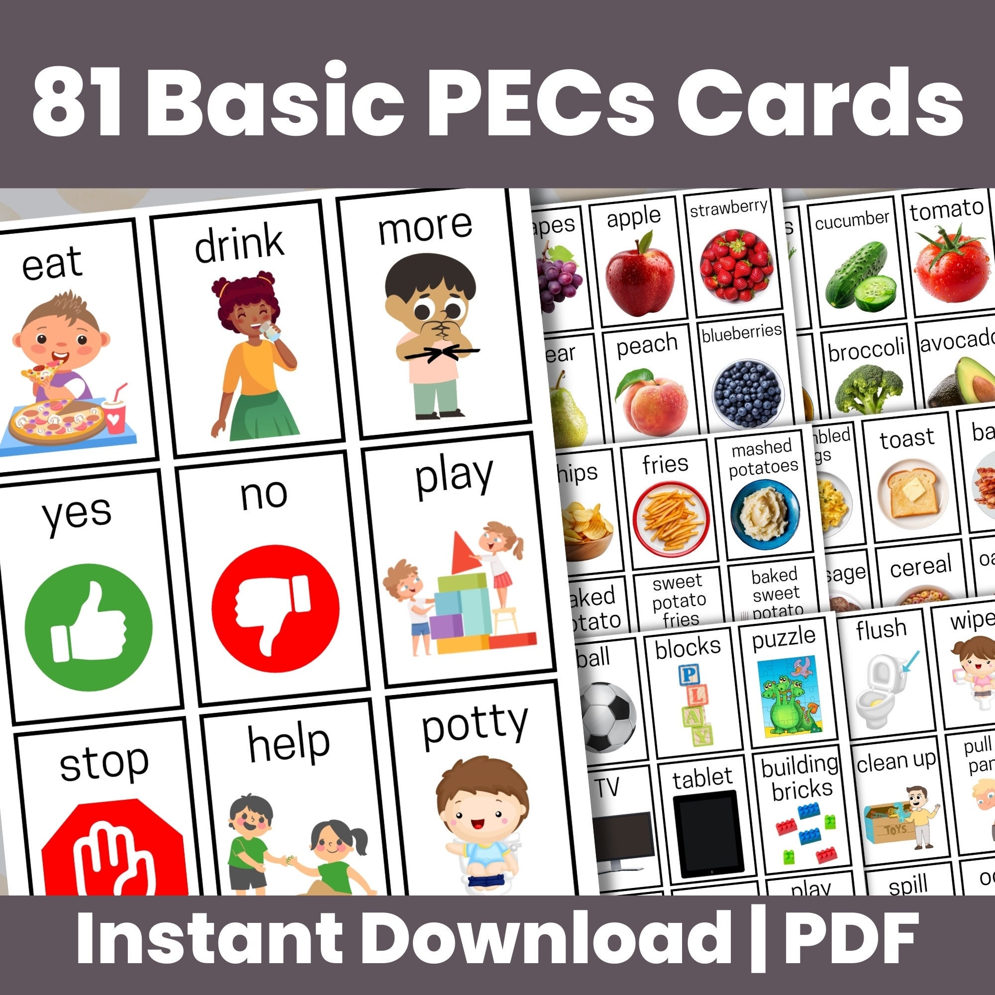 Printable Pecs Communication Cards Autism Communication Communication Cards Nonverbal Communication Autism Printable Communication Pecs Etsy
