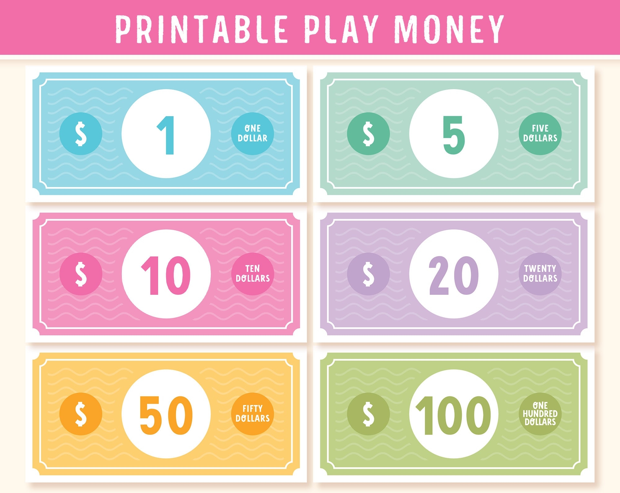 Printable Play Money For Kids Digital Instant Download Pretend Play Money Play Monies Dollar For Shop Games Or Grocery Playing With Kids