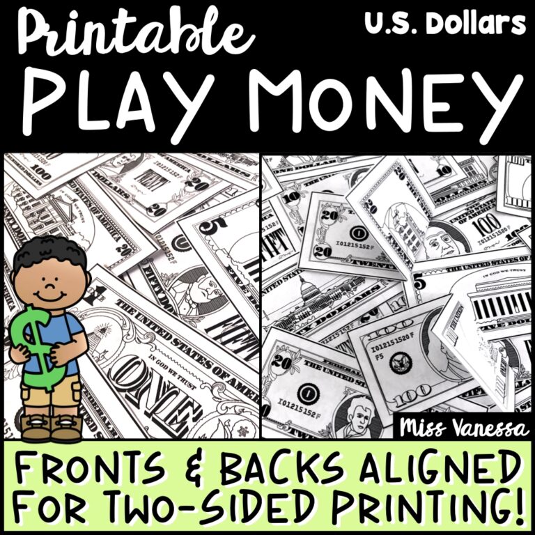 Printable Play Money US Dollar Bills Made By Teachers