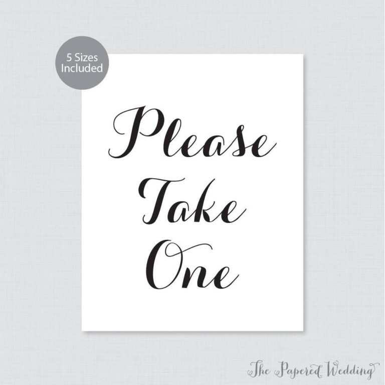 Printable Please Take One Sign Black And White Wedding Sign Simple Calligraphy 