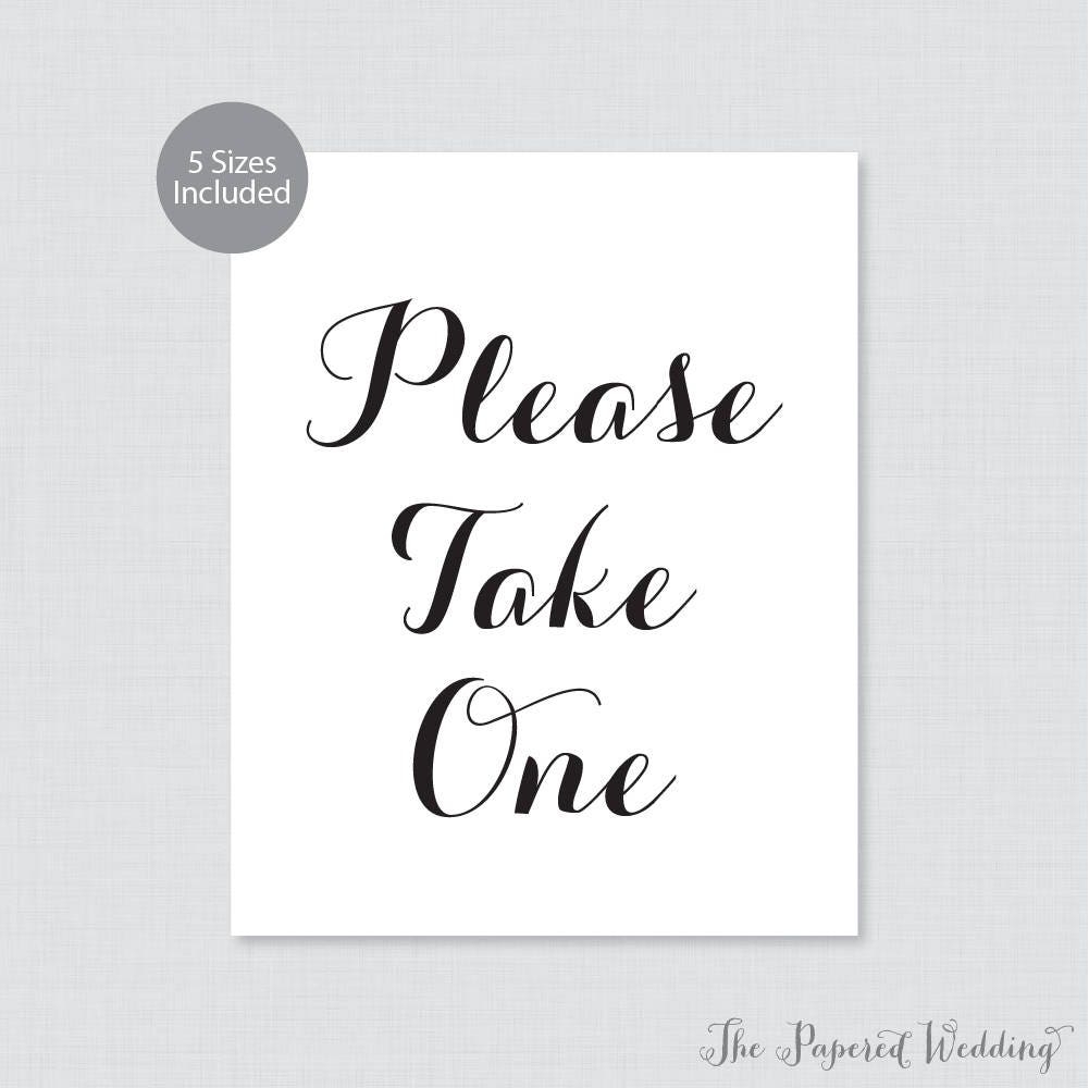 Printable Please Take One Sign Black And White Wedding Sign Simple Calligraphy 