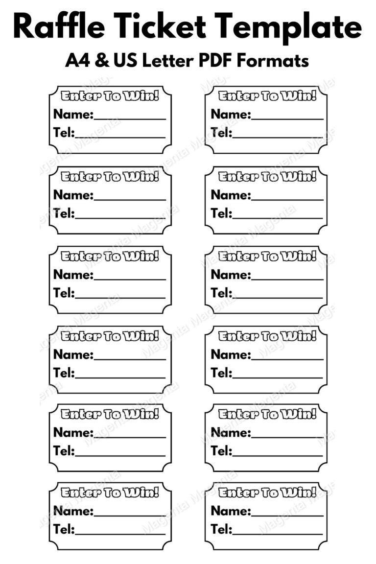 Printable Raffle Ticket Template A0 A1 A2 A3 A4 U0026 US Letter PDF Formats