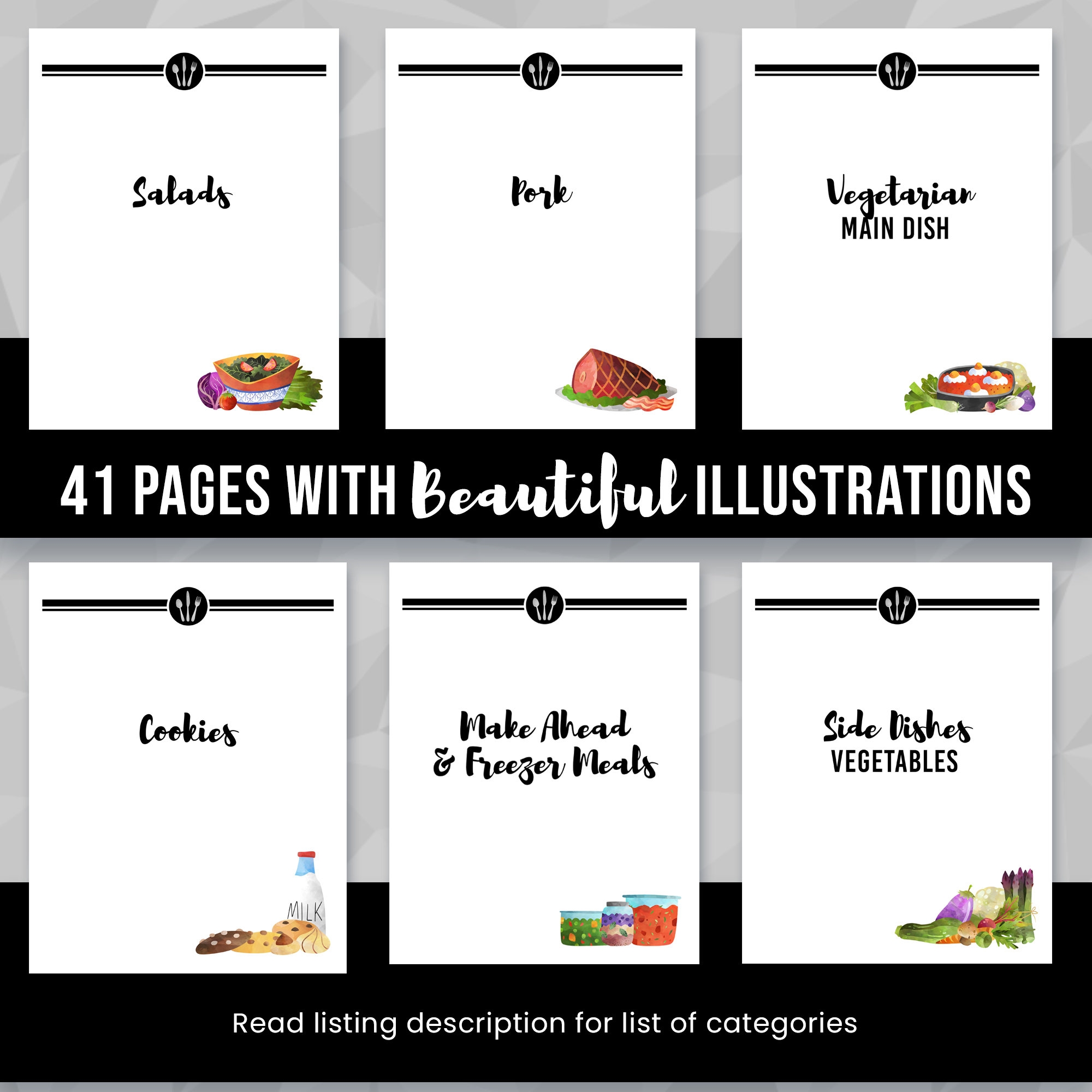 Printable Recipe Binder Dividers Set Great For 3 ring Binders 