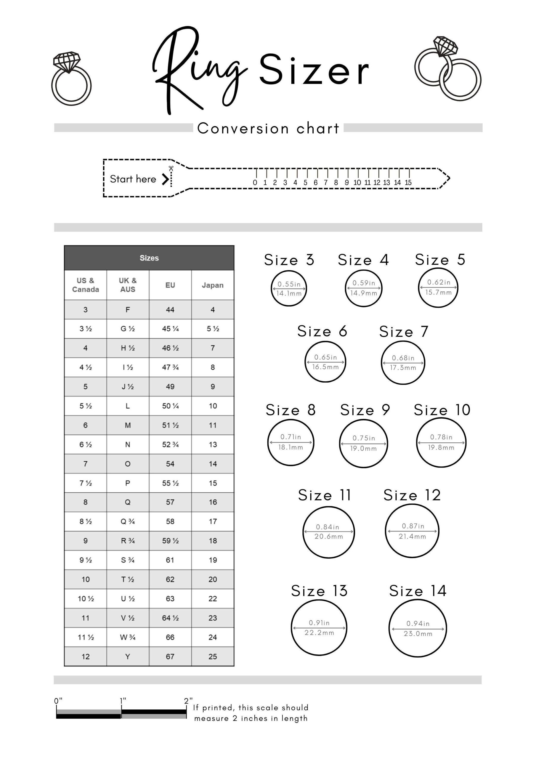 Printable Ring Sizer Accurate Ring Size Finder Measuring Tool International Ring Size Chart Measure Finger Instant Download Etsy Ireland