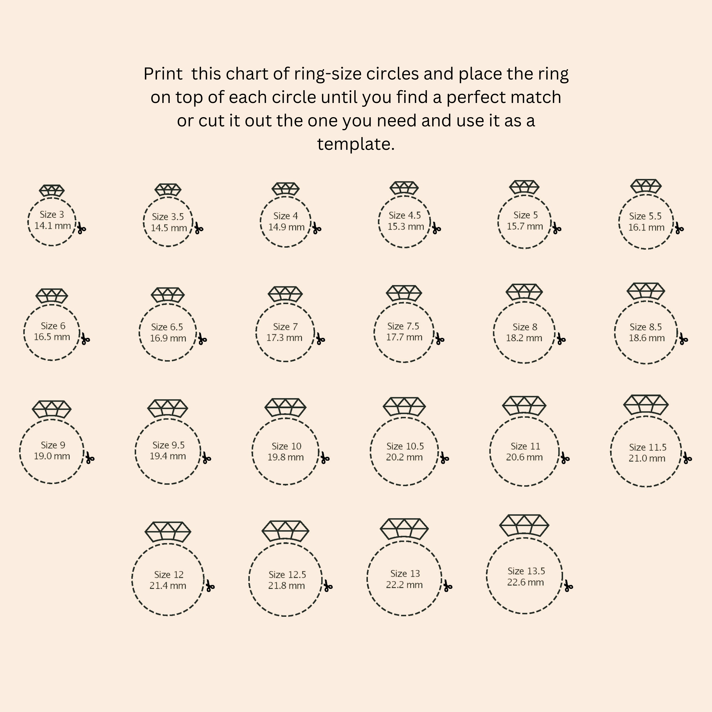 printable ring size chart