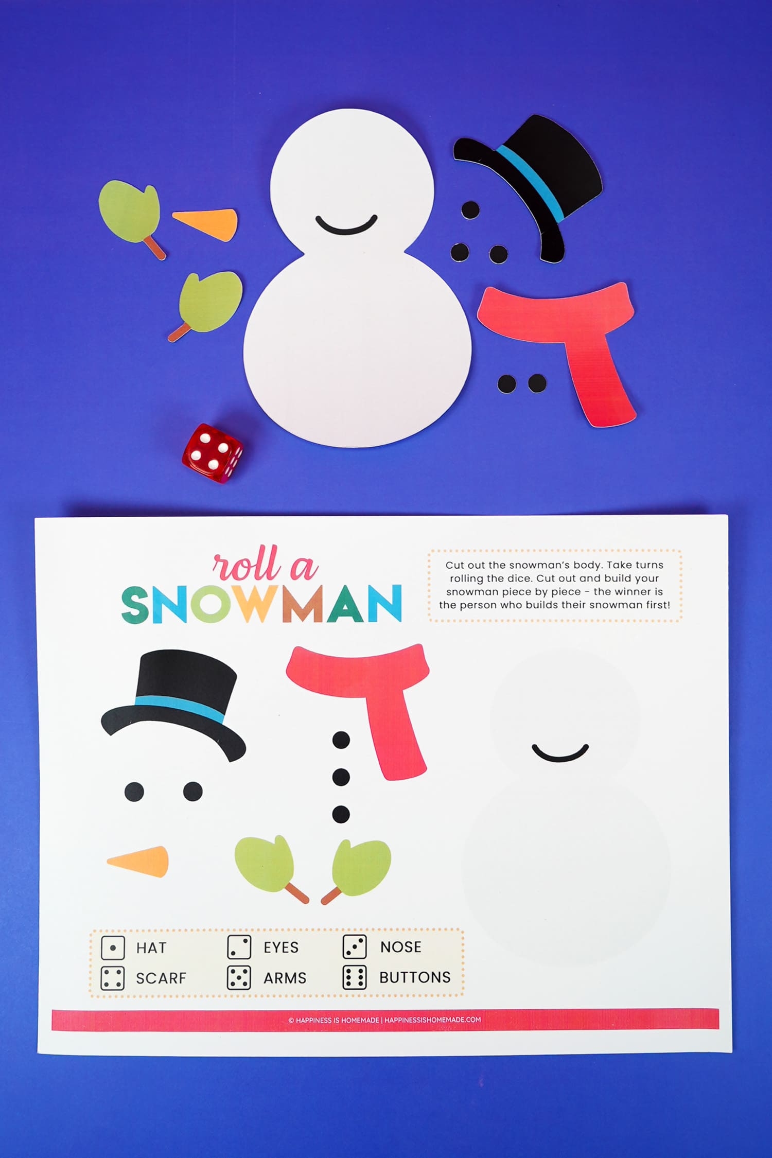 roll a snowman dice game free printable