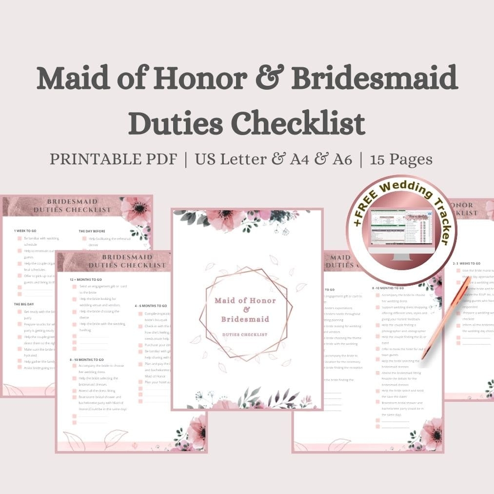 Printable Rose Gold Maid Of Honor U0026 Bridesmaid Duties Checklist Charmy Now Printable Rose Gold Maid Of Honor U0026 Bridesmaid Duties Checklist Charmy Now