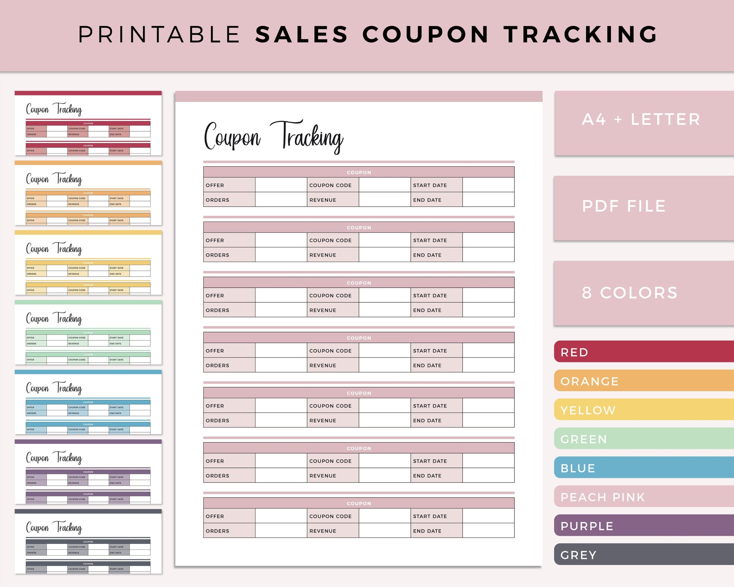 Printable Sales Coupon Tracking Sheet Online Reseller Promotion 