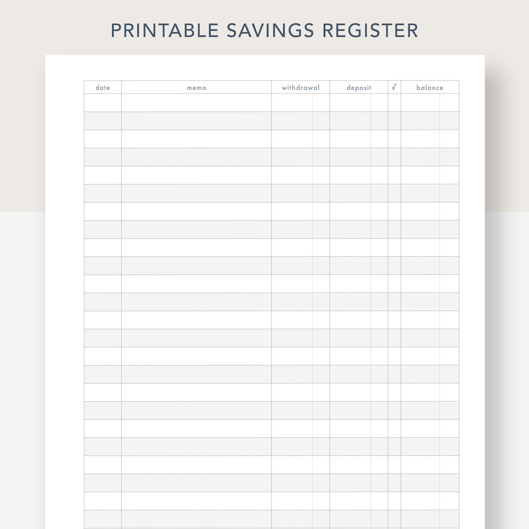 Printable Savings Register PDF File Prints On 8 1 2 X 11 Inch Paper Etsy