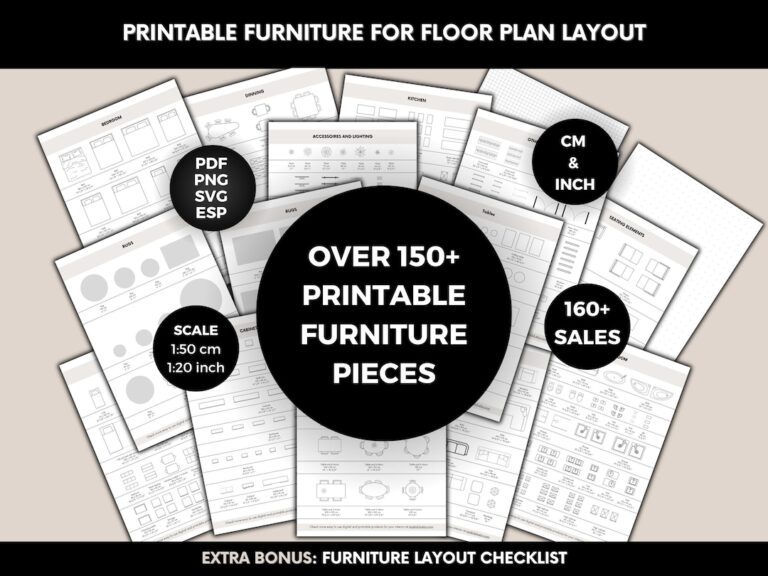 Printable Scale Furniture Templates Interior Design 1 50 Scale DIY Miniature Furniture Cutouts For Floor Plan Layouts Home Decor Planning Etsy