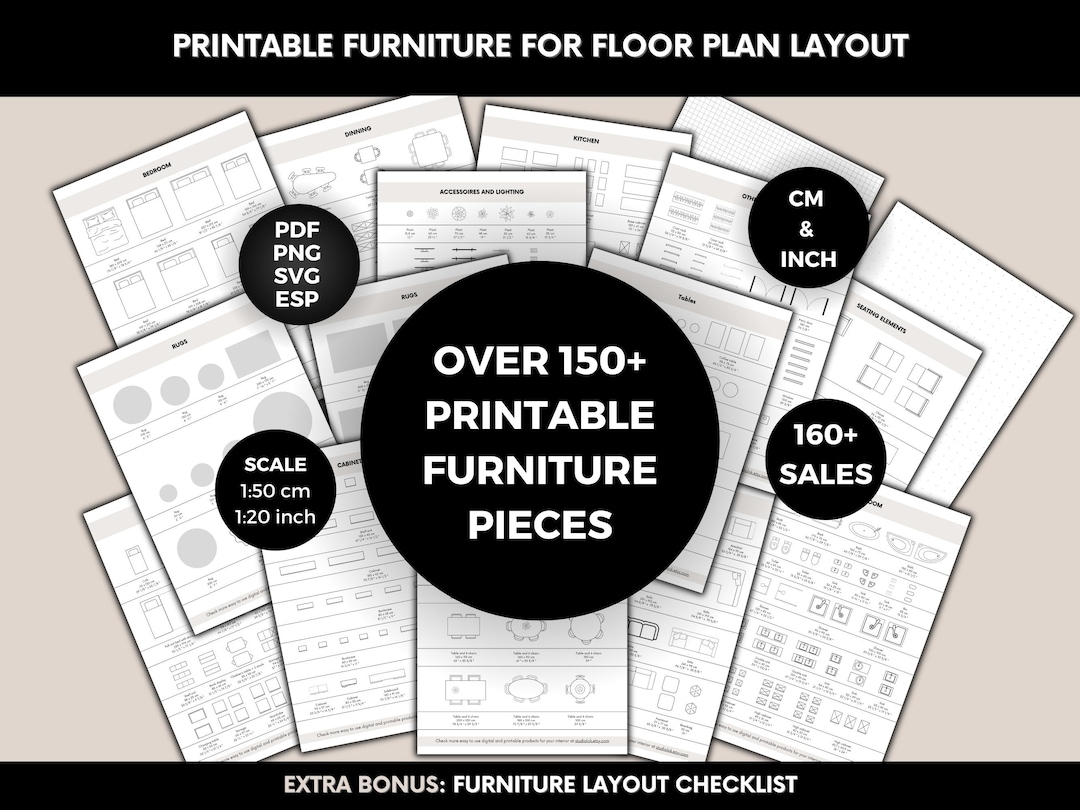 Printable Scale Furniture Templates Interior Design 1 50 Scale DIY Miniature Furniture Cutouts For Floor Plan Layouts Home Decor Planning Etsy