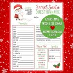 PRINTABLE Secret Santa Christmas Wish List Holiday Gift Exchange Questionnaire Etsy